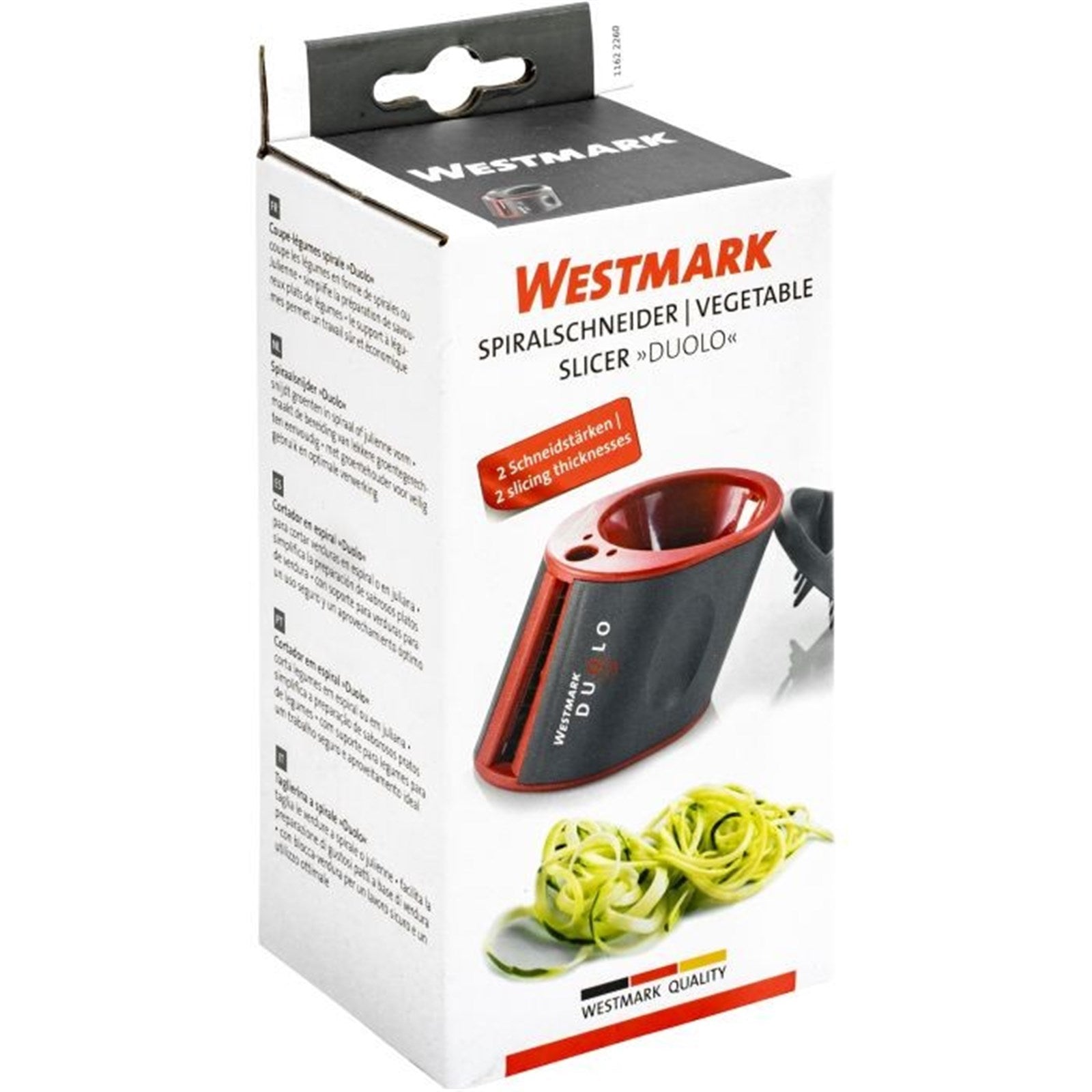 Kompakter Spiralschneider von Westmark, ideal für Gemüse, scharfe Klingen, Masse: 8x6.7x8cm, einfach und praktisch in der Anwendung.