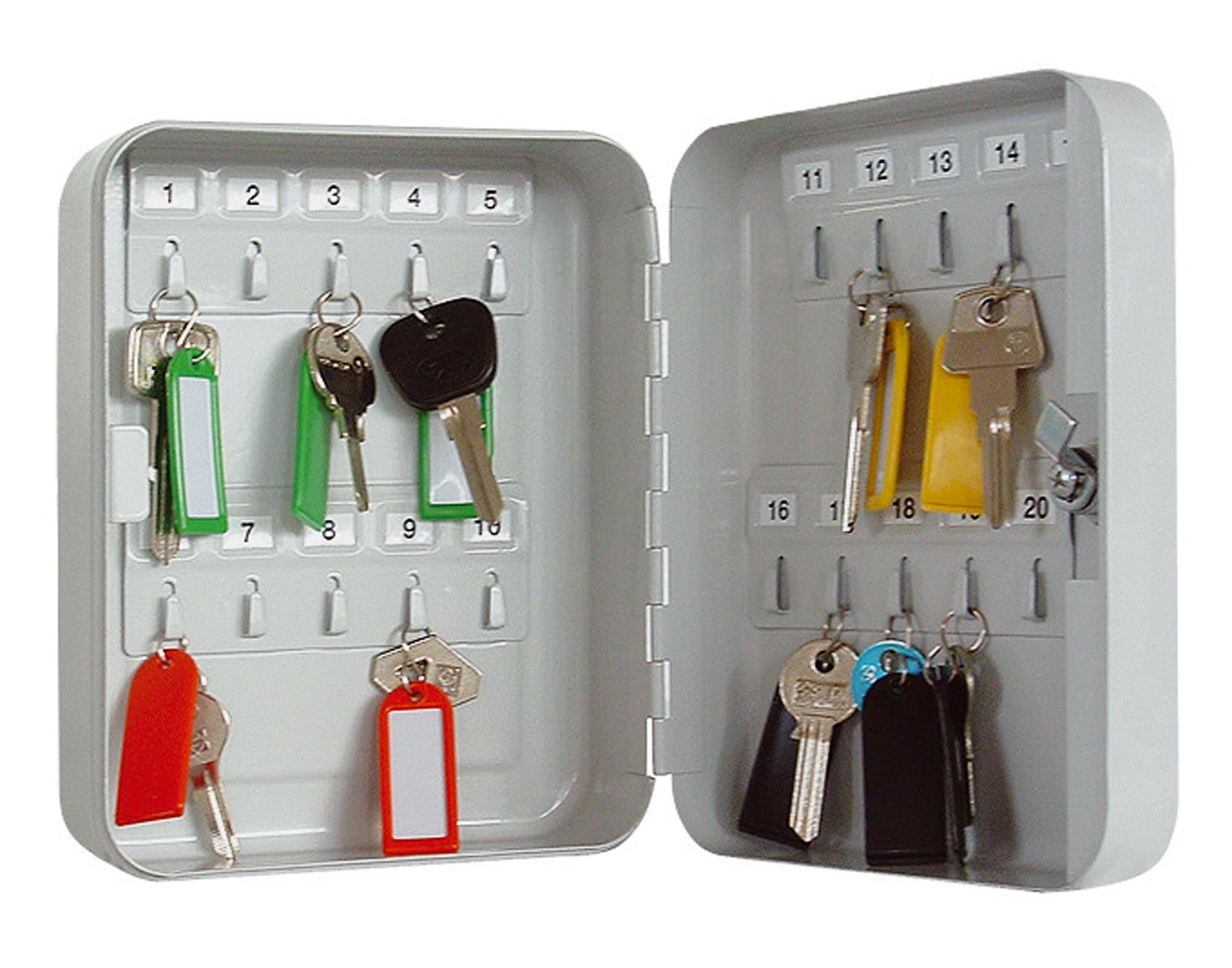 Der Schlüsselkasten VT-SK 20 Haken von RIEFFEL bietet sichere Aufbewahrung für bis zu 20 Schlüssel. Ideal für Ordnung und Sicherheit in Büros und Werkstätten.