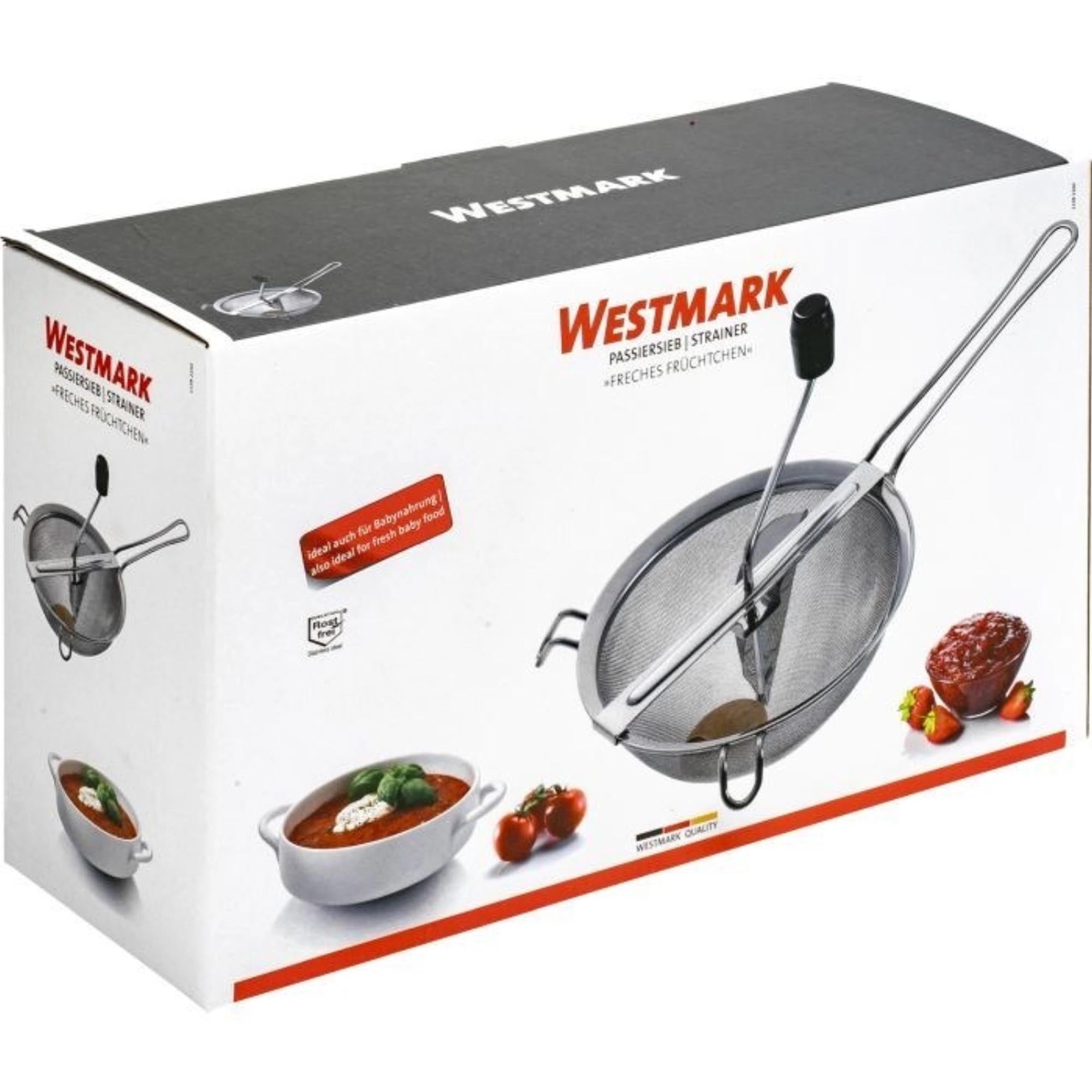 Robustes Edelstahl-Passiersieb von Westmark, perfekt für Obst und Gemüse. Praktisch, langlebig und vielseitig für Ihre Küche.