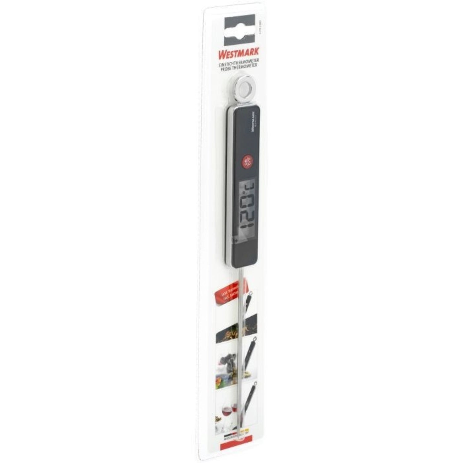 Praktisches Universal Einstichthermometer von Westmark, perfekt für die exakte Temperaturkontrolle von Speisen, langlebig und einfach zu bedienen.