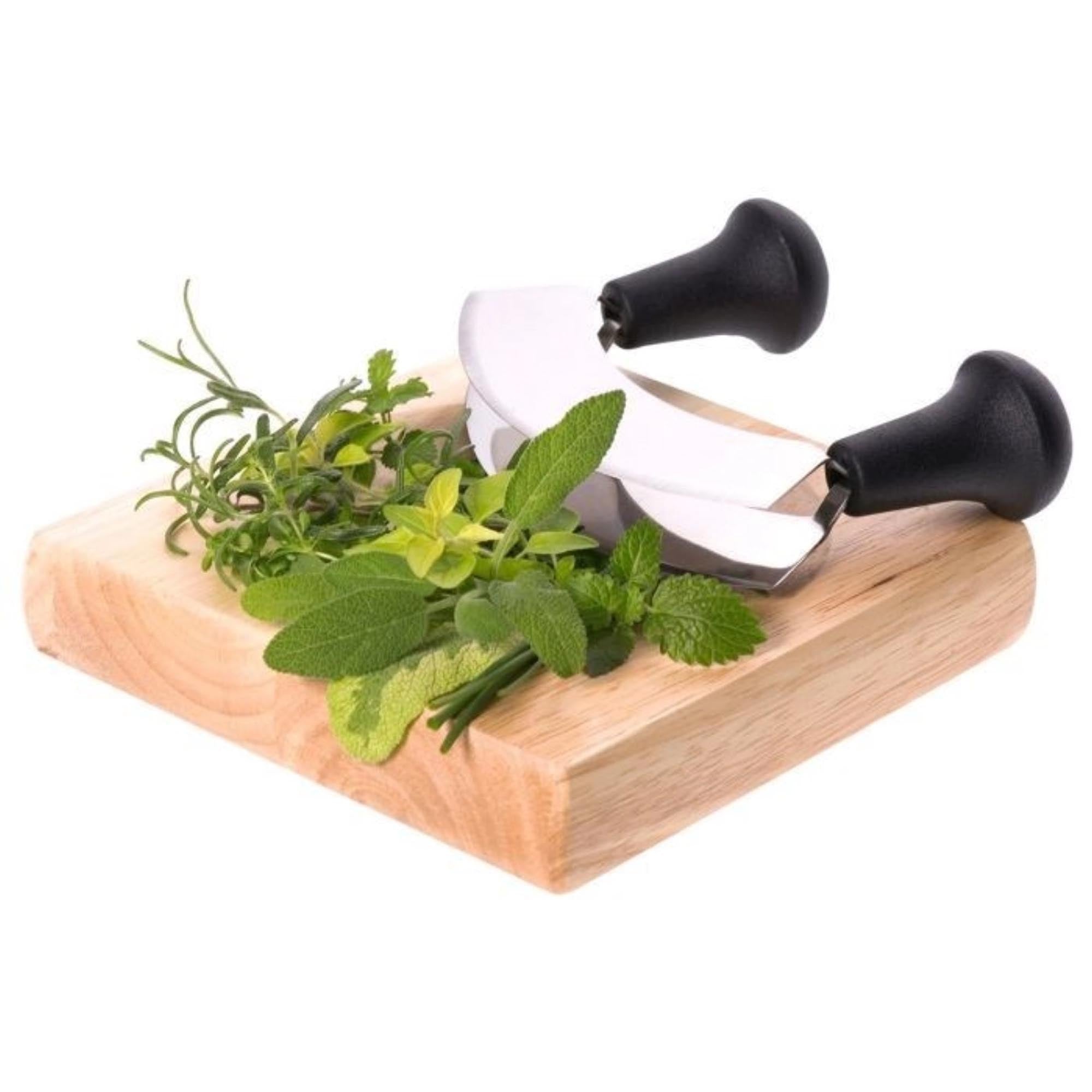 Praktisches Wiegemesser-Set von Westmark mit zwei scharfen Klingen, ideal zum Zerkleinern von Kräutern und Gewürzen.