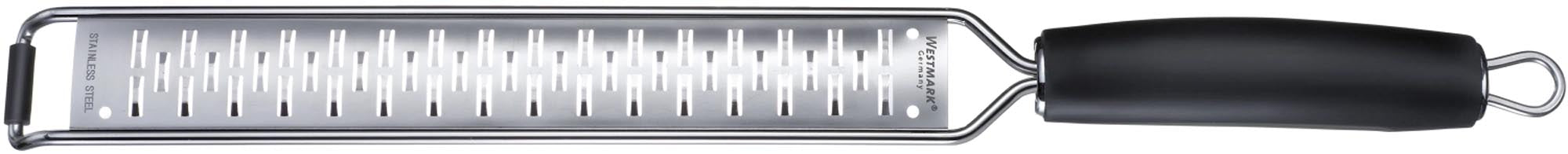 Entdecken Sie die Reibe Technicus-Pro von Westmark: eine langlebige, rostfreie Edelstahlraspel (40x3.5x3 cm) für Obst, Gemüse und Käse. Ideal für Hobbyköche!