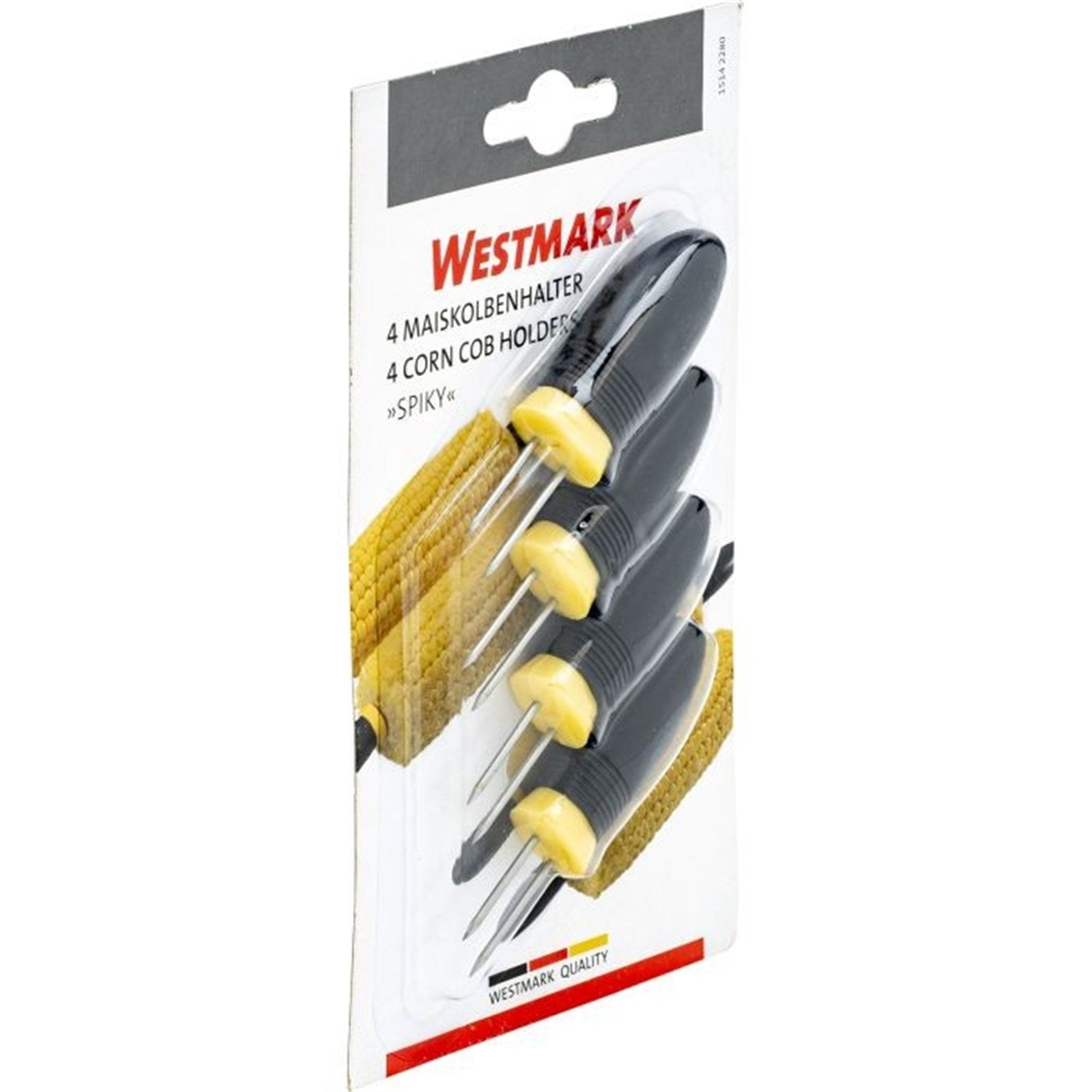 Set mit 4 Maiskolbenhaltern von Westmark, perfekt für komfortables Halten von Maiskolben, Masse: 7.5x1.5x1.5cm, robust und praktisch.