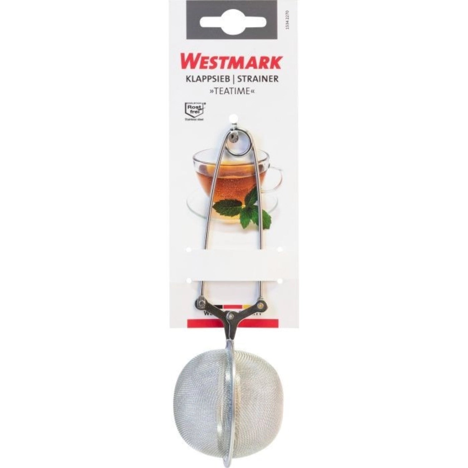 Kompaktes Klappsieb aus hochwertigem Edelstahl von Westmark, Durchmesser 6,5 cm, perfekt für das Abseihen von Lebensmitteln in der Küche.