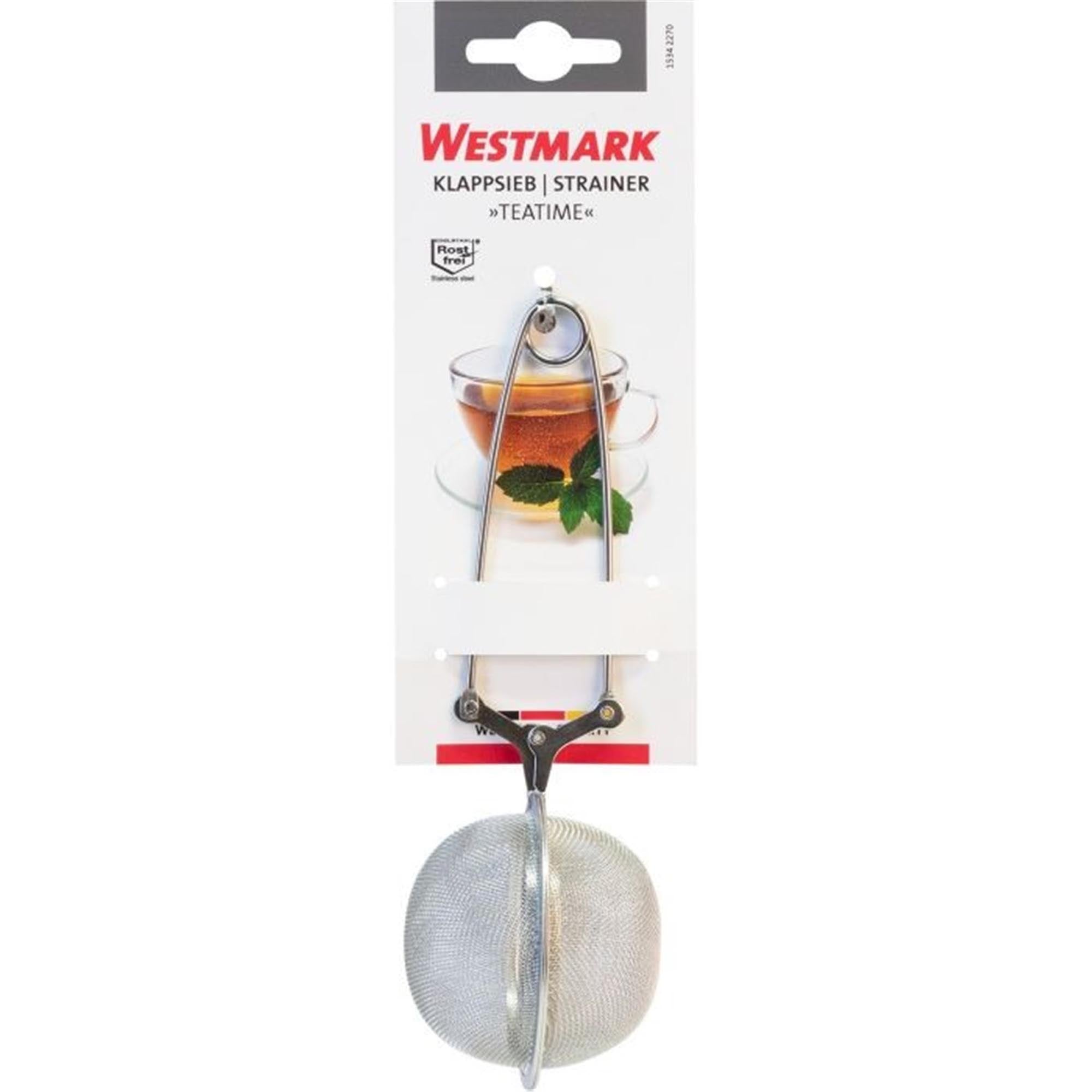 Praktisches Klappsieb aus Edelstahl von Westmark, kompakt und vielseitig, ideal für Küche und Haushalt, Masse: 17x6.5x5cm.