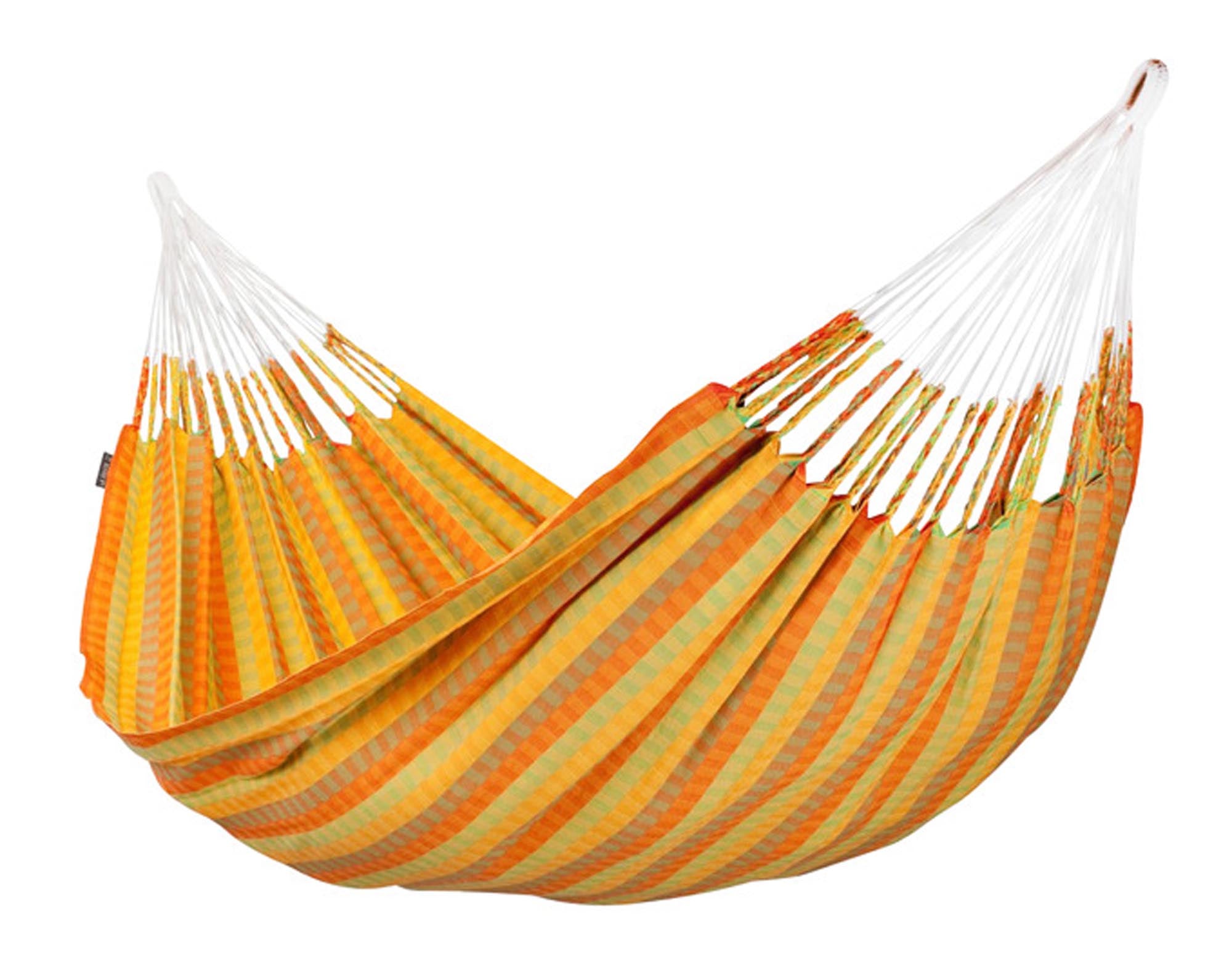 Entspannen Sie in der LA SIESTA Hängematte Carolina citrus (160x350 cm) aus hochwertiger Baumwolle. Ideal für Garten und Terrasse!