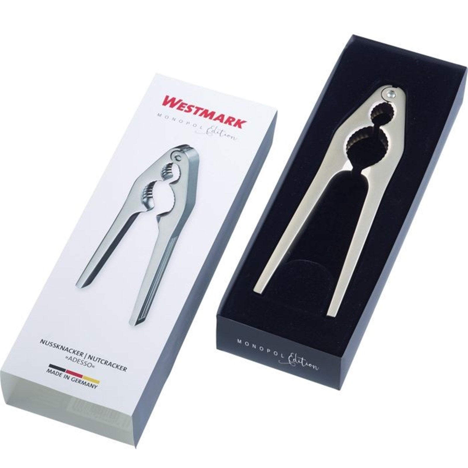 Stilvoller Nussknacker von Westmark, edelmattiert, 17x4x1.2cm, robust und funktional, ideal für verschiedene Nusssorten, modernes Design.