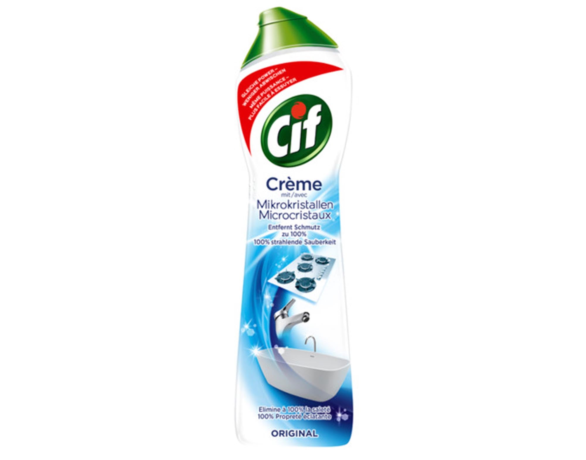 CIF Reiniger Crème Regular 500 ml: Kraftvolle Reinigung mit Mikro-Partikeln für strahlende Sauberkeit in Küche und Bad. Entfernt Fett und Kalk mühelos.