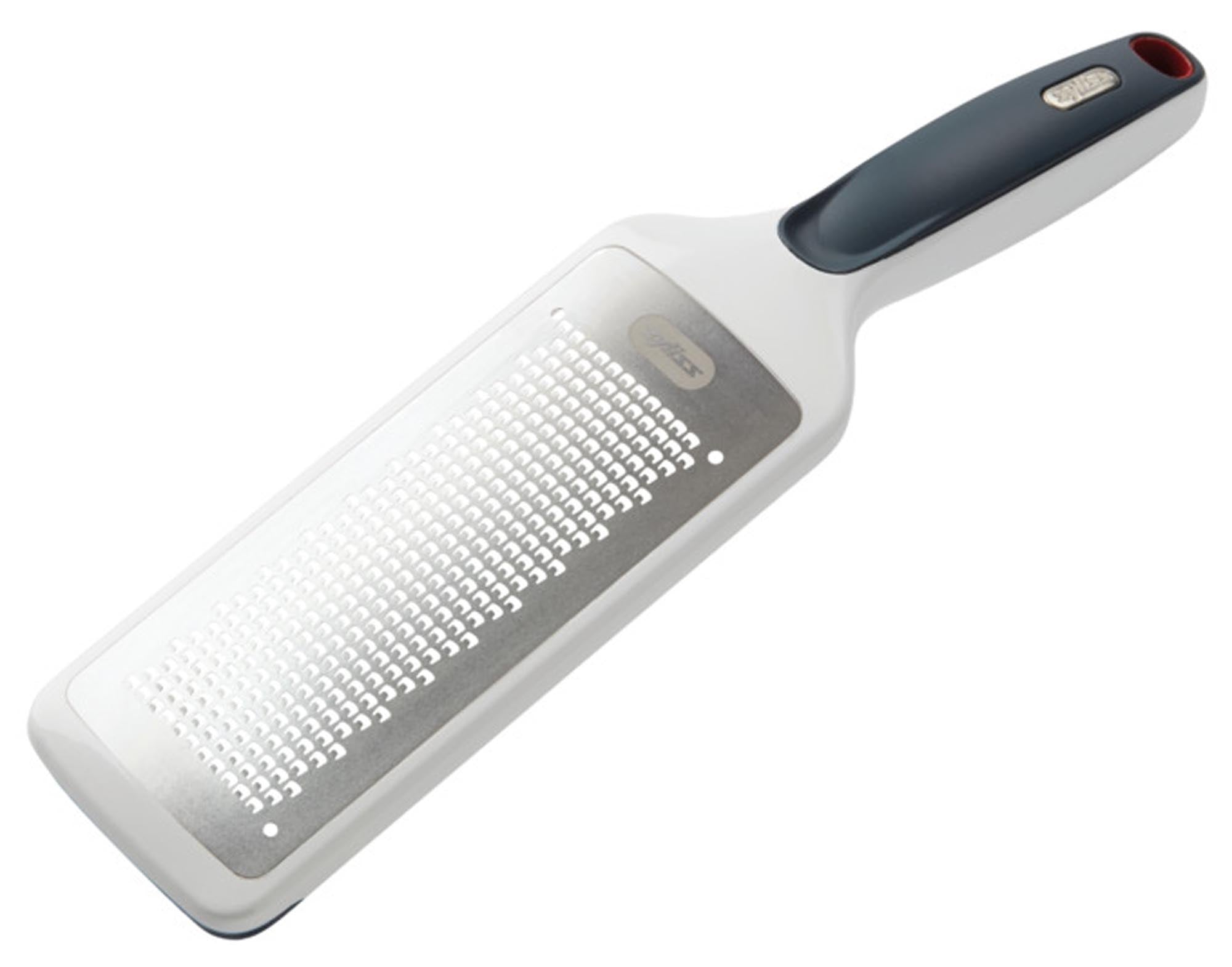 Entdecken Sie die ZYLISS Feinreibe: scharfe Edelstahlklingen für Hartkäse, Schokolade und mehr. Ergonomisch, leicht zu reinigen und vielseitig einsetzbar!