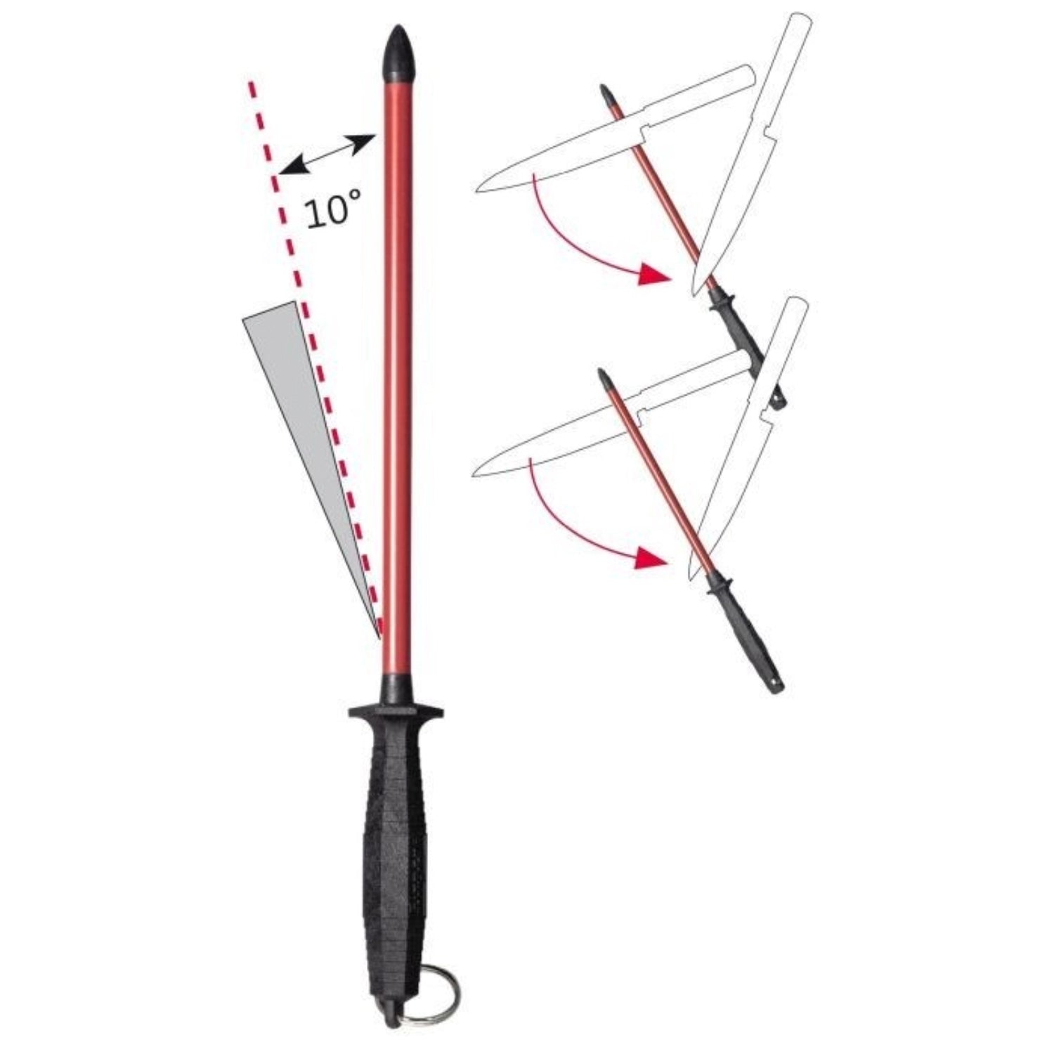 Hochwertiger Wetzstab aus Sinterrubin, 28 cm lang, ideal zum Schärfen von Messern. Robustes Design für optimale Ergebnisse in der Küche.