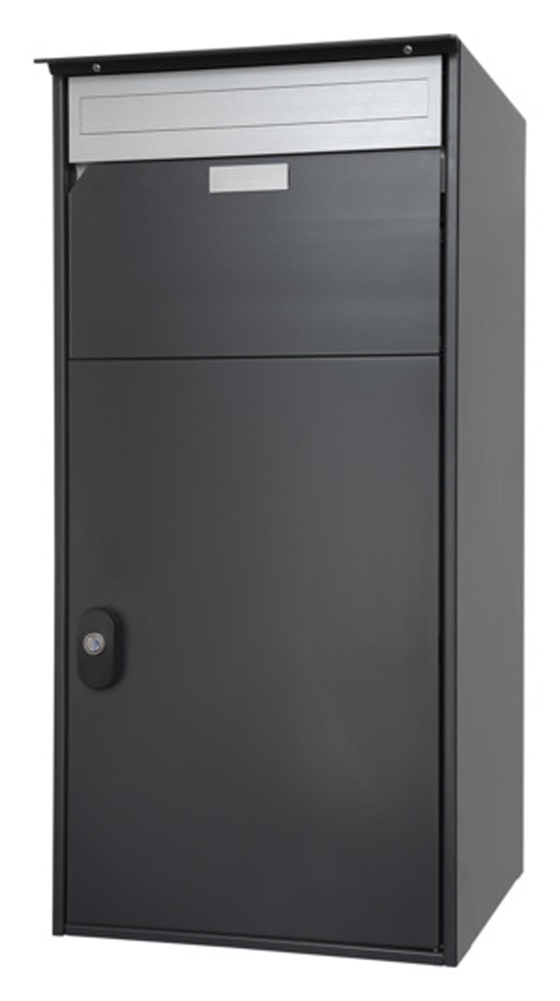 Eleganter Briefkasten Davos Alu75 von HUBER: modernes Design, wetterfest, pflegeleicht, mit Zeitungsrolle und sicherem Schloss.