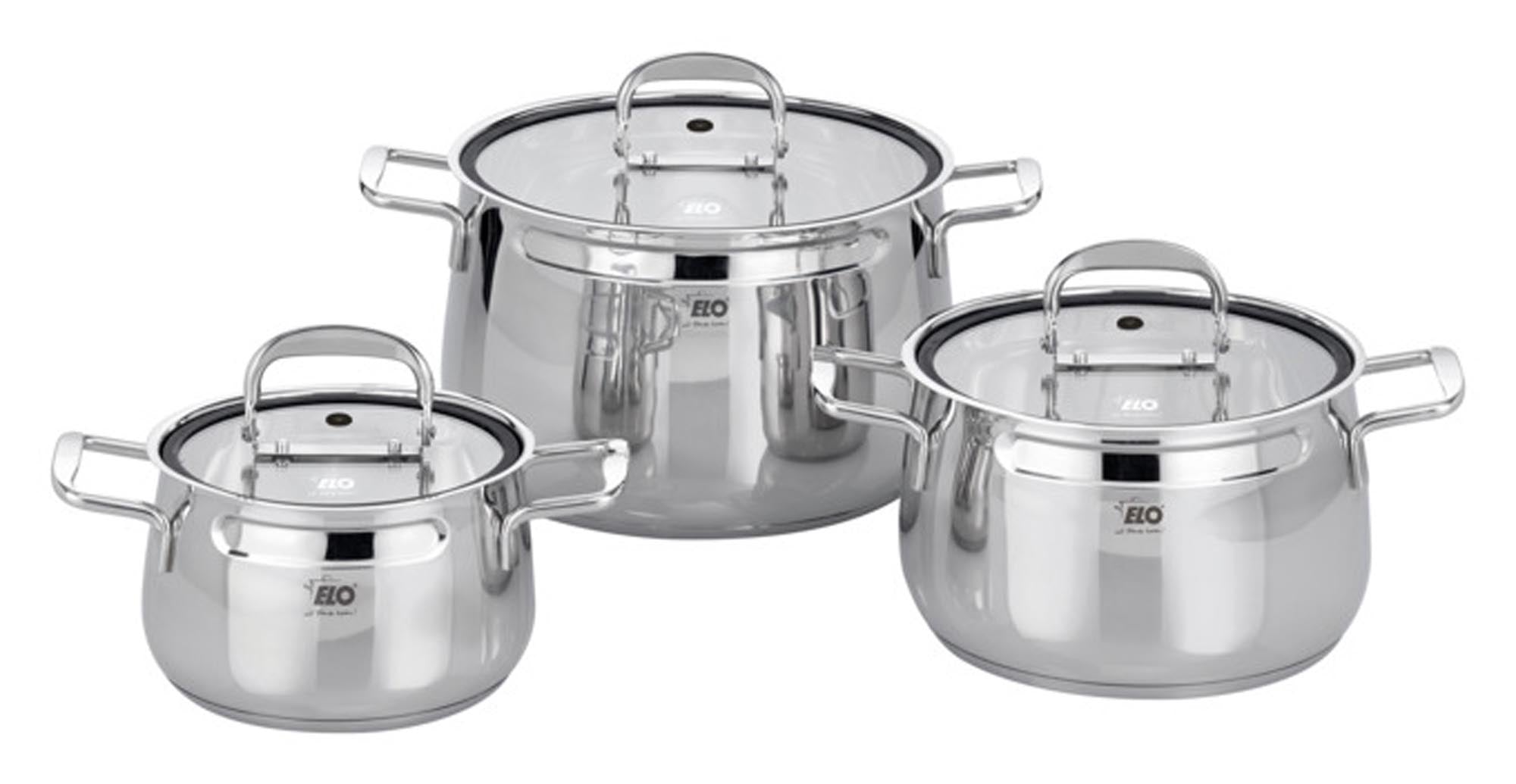 Entdecken Sie das ELO Topfset Mystery 3-teilig: Hochwertiger Edelstahl, ergonomisches Design, für alle Herdarten geeignet. Perfekt für Ihre Küche!