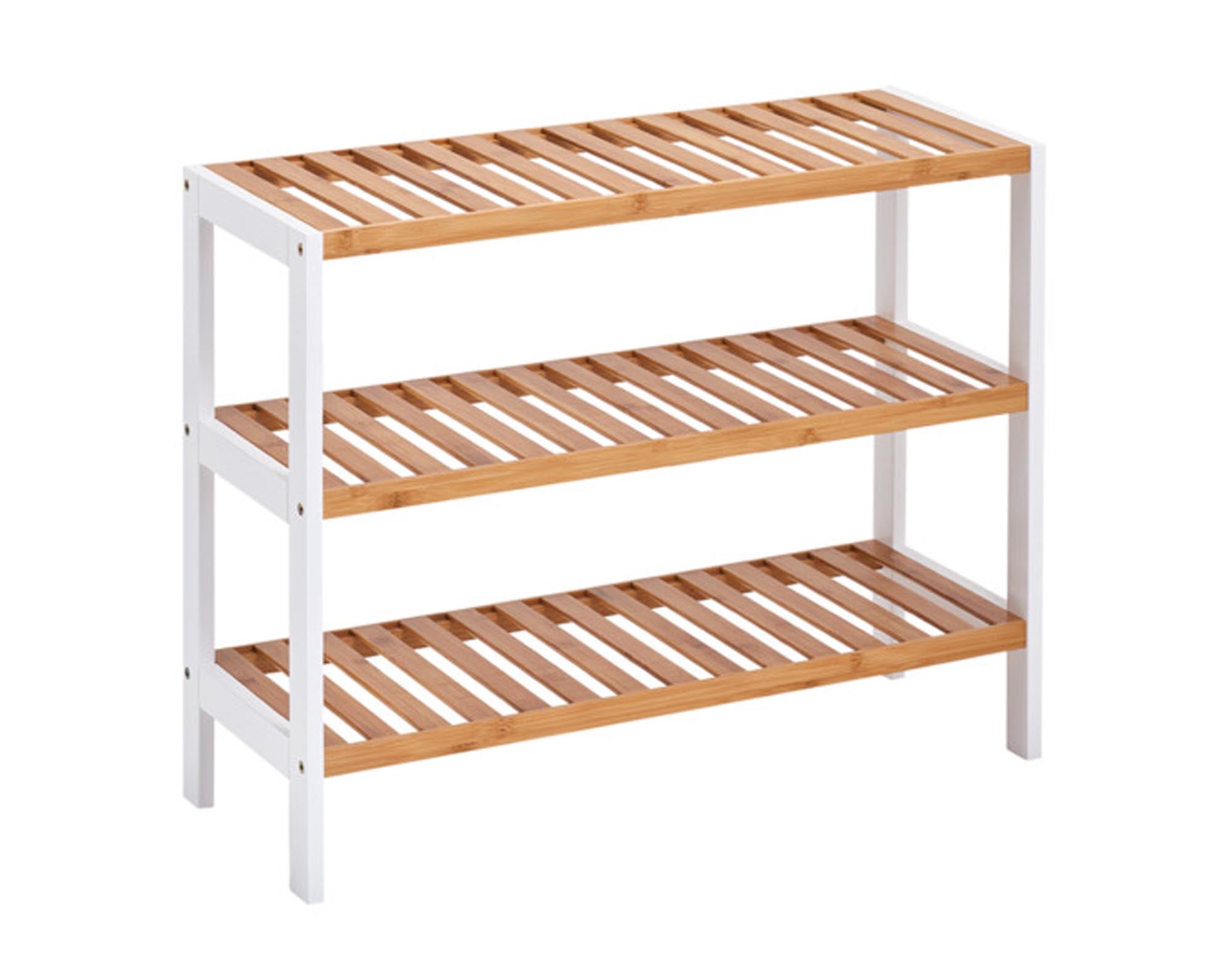 Entdecken Sie das ZELLER Schuhregal Bamboo MDF in Weiß (70x26x54 cm) – stilvolle Schuhaufbewahrung für Flur und Eingangsbereich. Robust und elegant!