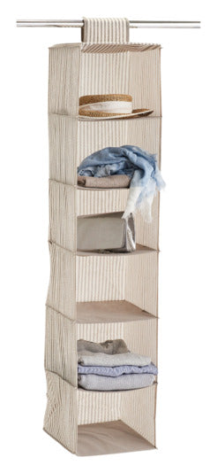 Entdecken Sie den ZELLER Hängeorganizer mit 6 Fächern in stilvollem Beige. Ideal für Ordnung in Kleiderschränken, einfach zu befestigen und vielseitig einsetzbar.