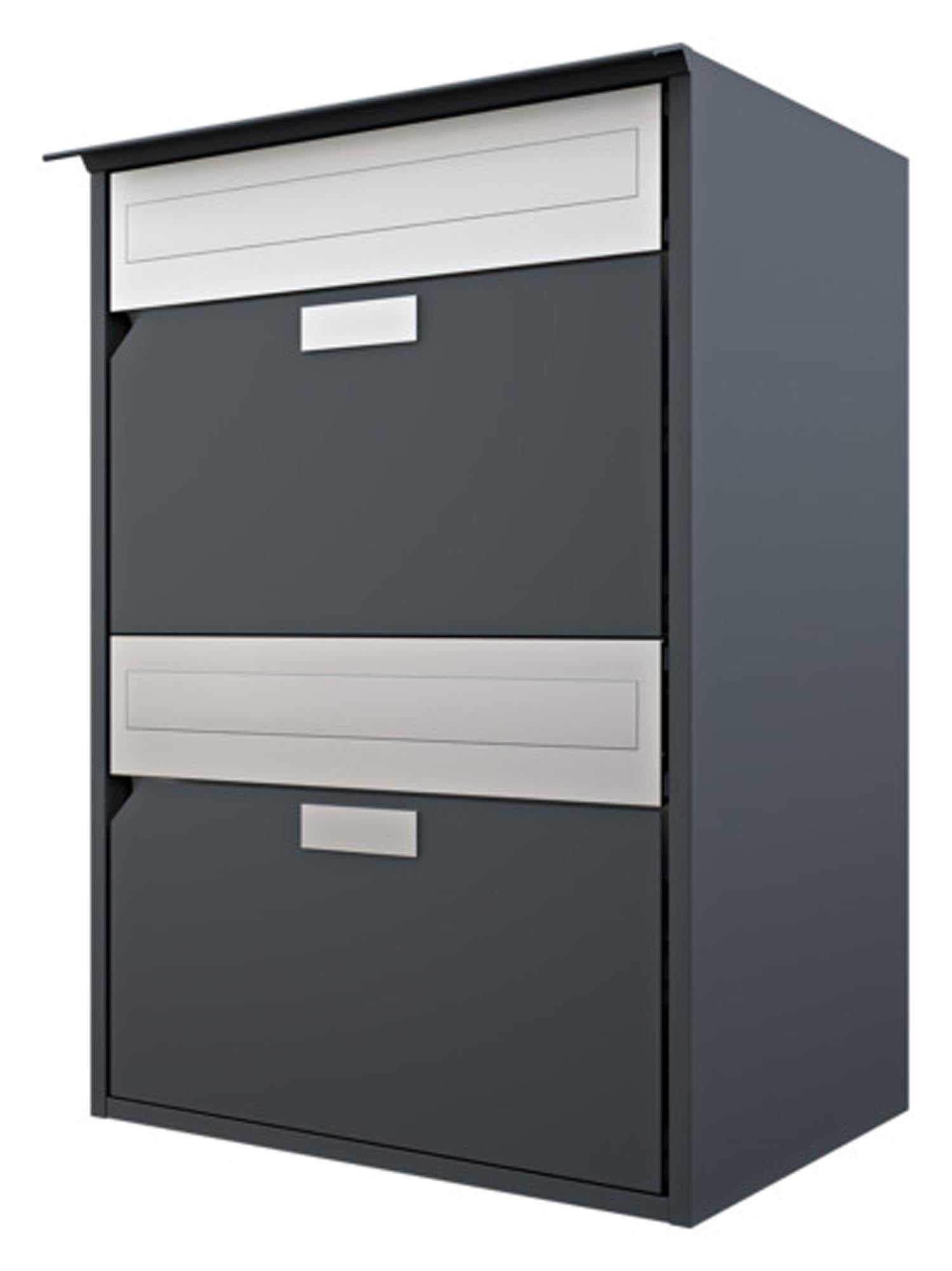 HUBER AG Briefkastenanlage Alu 400 in RAL 7016 anthrazit: wetterfest, modern, großzügiges Fassungsvermögen, einfache Montage. Ideal für jeden Eingangsbereich.