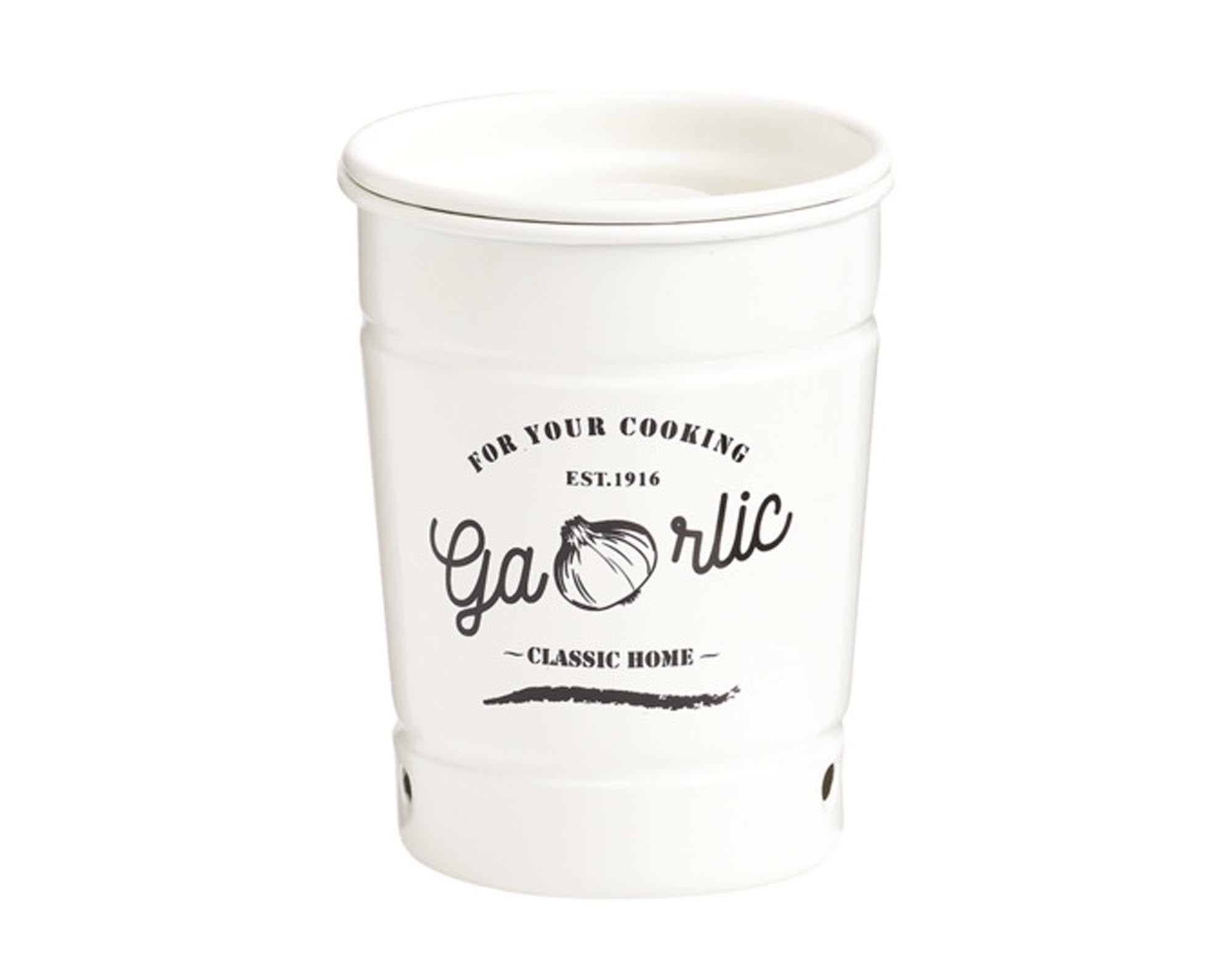 Entdecken Sie den ZELLER Knoblauchtopf aus Metall (ø 9,3x12 cm) – ideal für frischen Knoblauch, langlebig, stilvoll und perfekt belüftet.