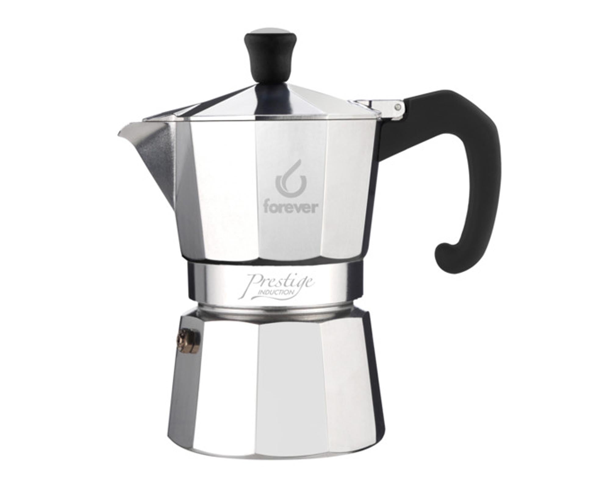 Entdecken Sie den FOREVER Kaffeezuber Moka Prestige Induktion für 9 Tassen. Hochwertiger Edelstahl, elegantes Design und schnelle Induktionserwärmung für perfekten Kaffeegenuss.