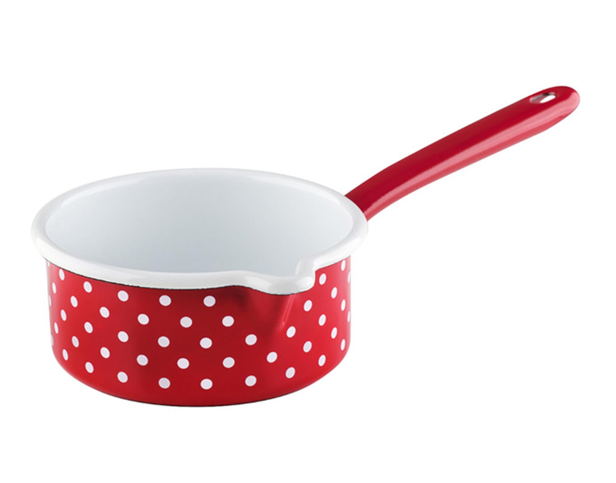 RIESS Stielkasserolle Pünktchen rot 0.75 l ø 14 cm in präsentiert im Onlineshop von KAQTU Design AG. Topf ist von RIESS