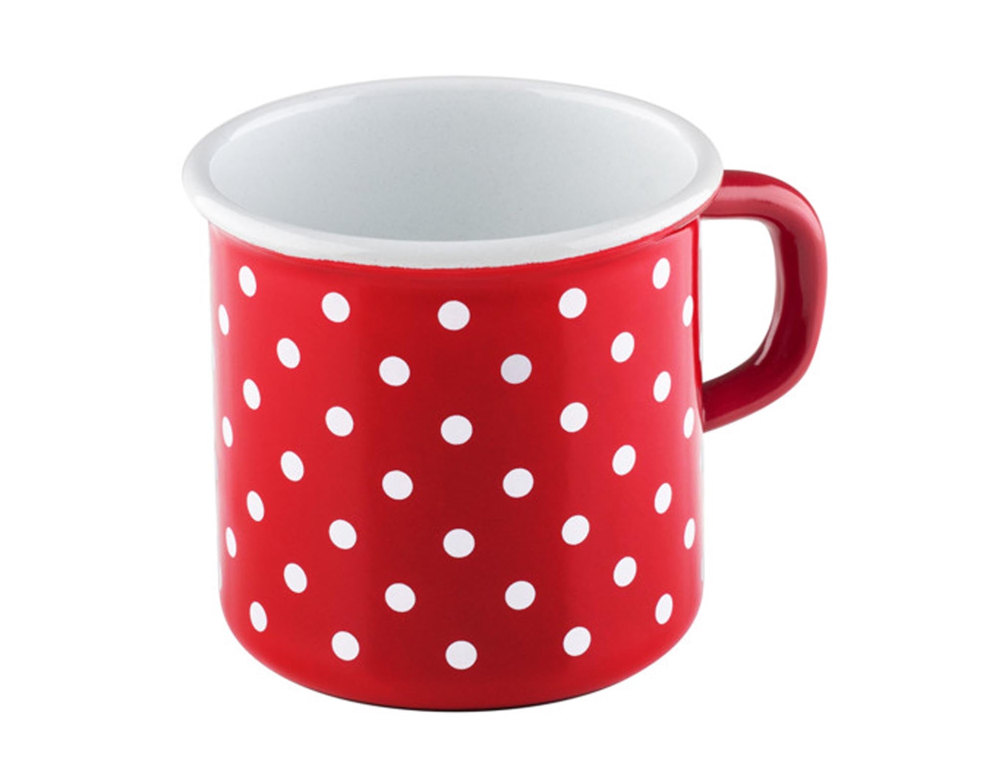 Entdecken Sie die RIESS Tasse 375 ml in Rot mit Pünktchen. Hochwertig, kratzfest und pflegeleicht – ideal für Kaffee, Tee und mehr!