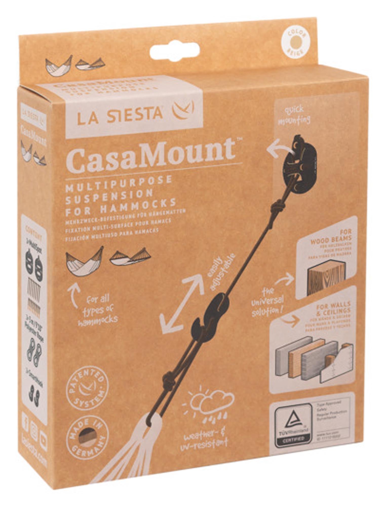 Das Fixing Set Casa Mount von LA SIESTA bietet sichere, korrosionsbeständige Befestigung für Hängematten, ideal für drinnen und draussen.