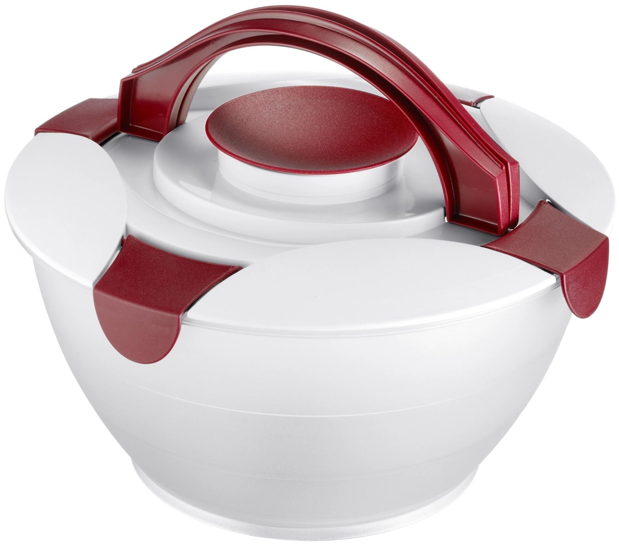 Entdecken Sie den praktischen Salatbutler von Westmark in leuchtendem Rot. Mit 6,5 Litern Volumen ideal für frische Salate, langlebig und spülmaschinenfest.