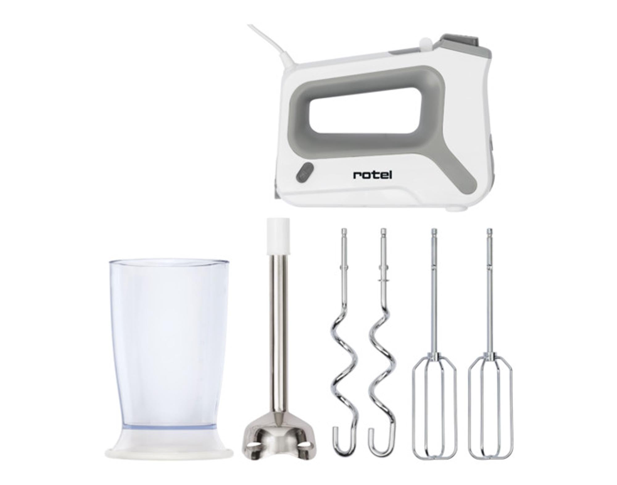 Entdecken Sie den ROTEL Handmixer Plus 7-teilig: leistungsstark, ergonomisch, mit Edelstahl-Aufsätzen für perfekte Backergebnisse.