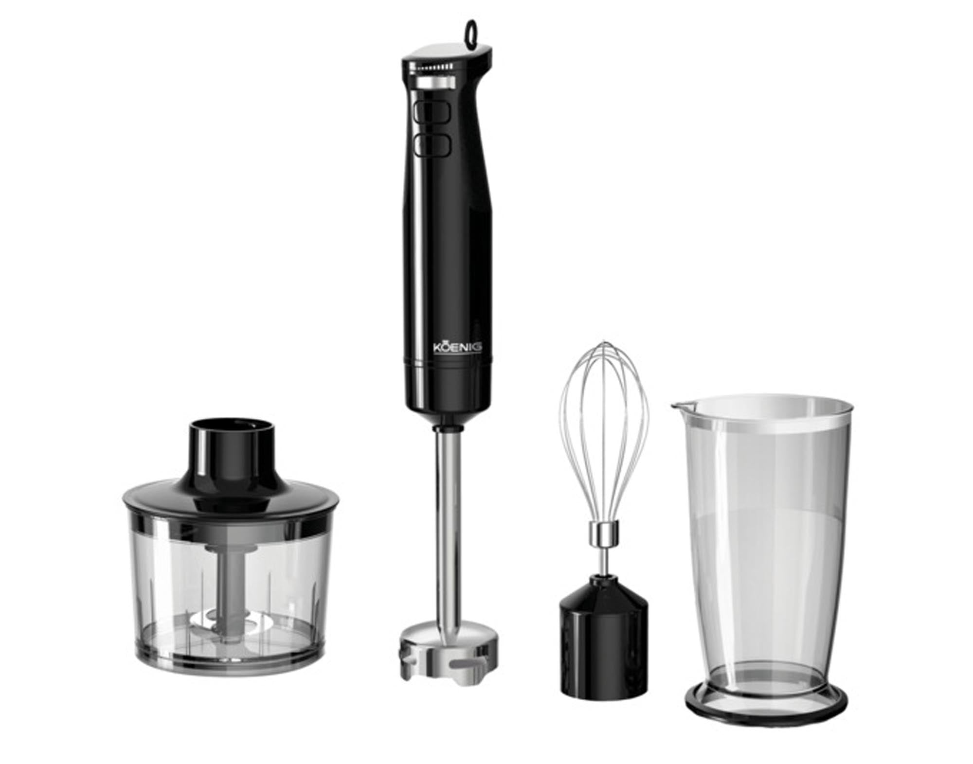 Entdecken Sie das KOENIG Stabmixer Set Black Line: leistungsstark, elegant und vielseitig für müheloses Mixen, Pürieren und Zerkleinern.