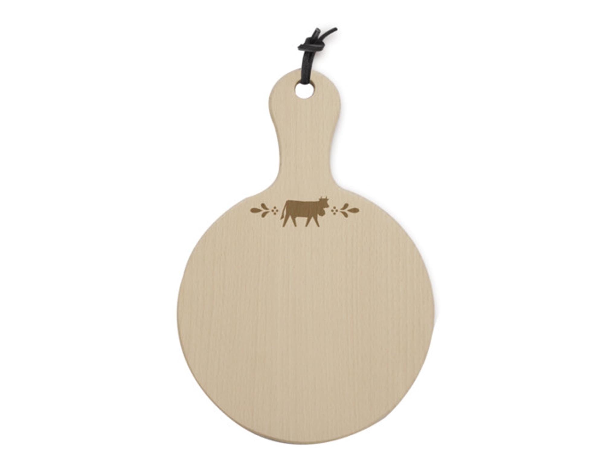 Entdecken Sie das STEINLIN Holzbrett Buche mit Griff Kuh (19.7 cm) – langlebig, hygienisch und ideal für Obst, Gemüse und Käse. Perfekt für Kochliebhaber!
