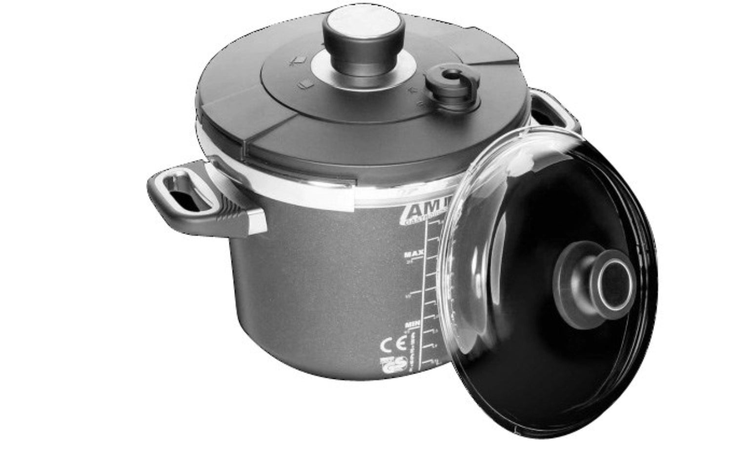 Set Schnellkochtopf Induk. D24cm, Deckel, Glasdeckel in Schwarz präsentiert im Onlineshop von KAQTU Design AG. Topf ist von AMT