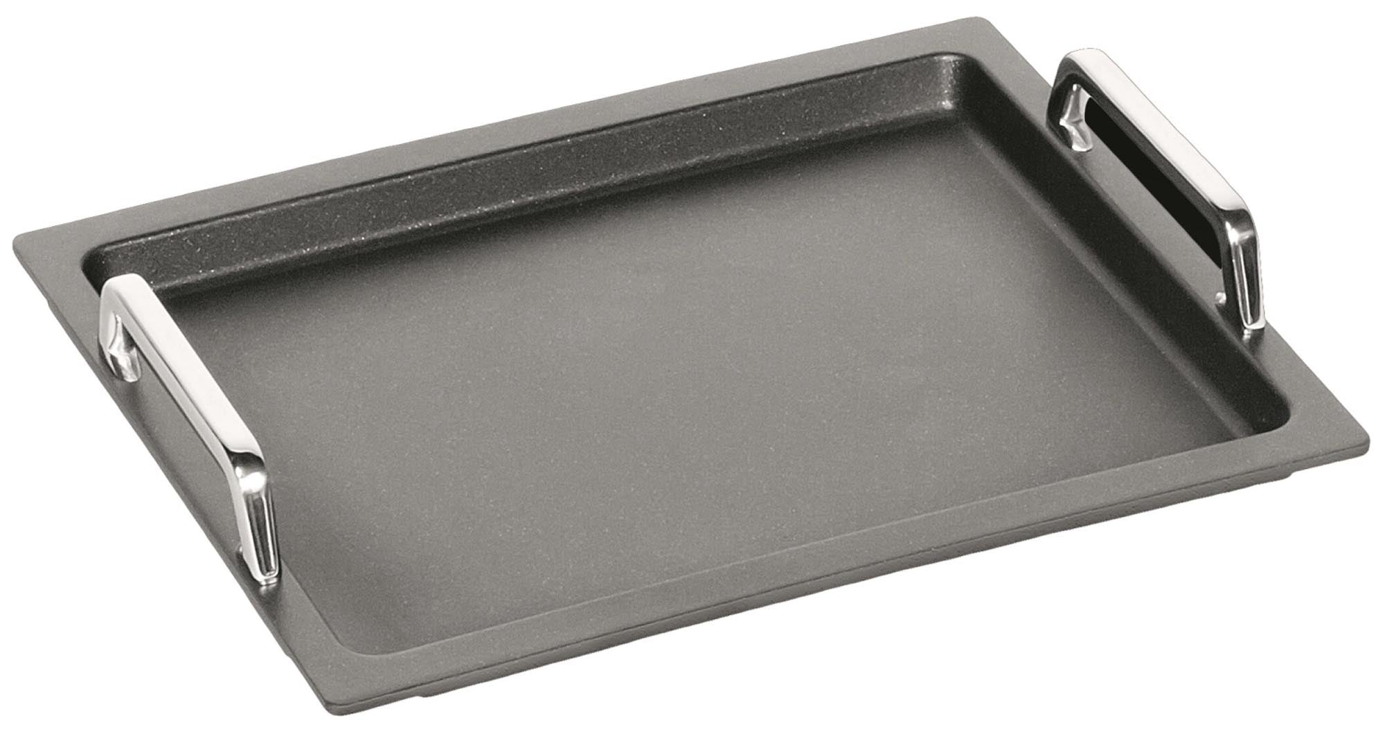 Bratplatte Induktion GN 1/2, H2cm mit Griffen in Silber präsentiert im Onlineshop von KAQTU Design AG. Bratpfanne ist von AMT