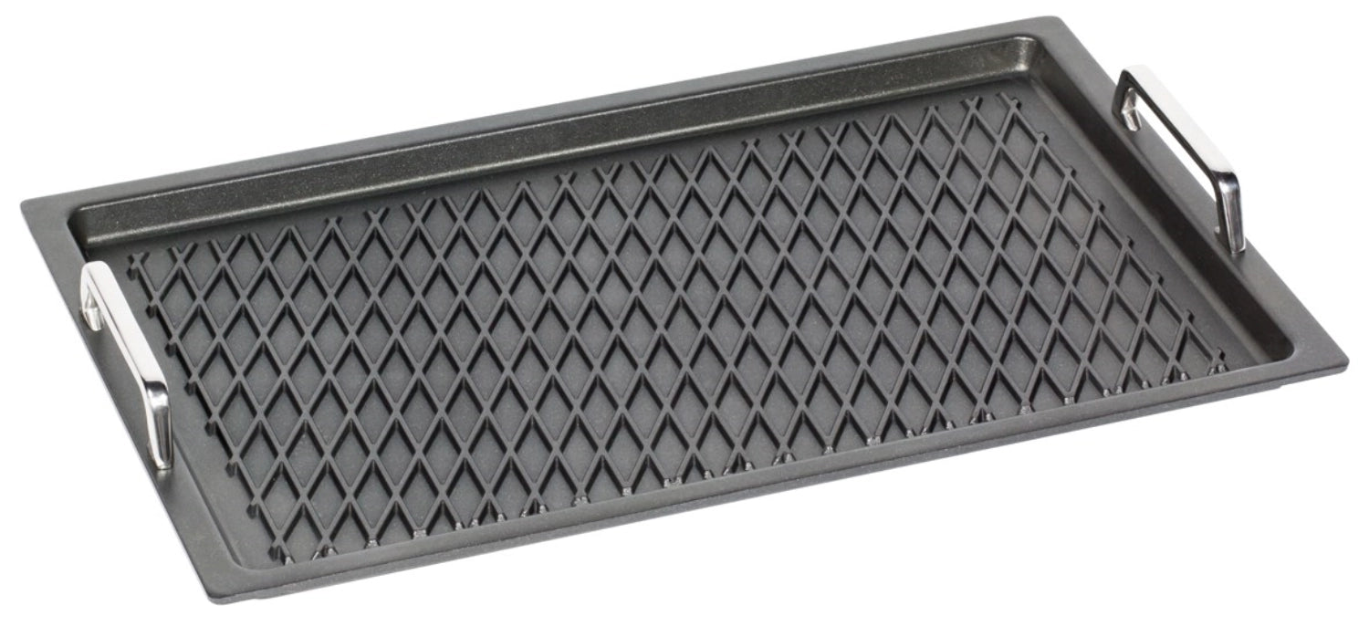 Bratplatte GN 1/1,H2cm Induktion, Rautenmuster m. Griffen in Silber präsentiert im Onlineshop von KAQTU Design AG. Bratpfanne ist von AMT