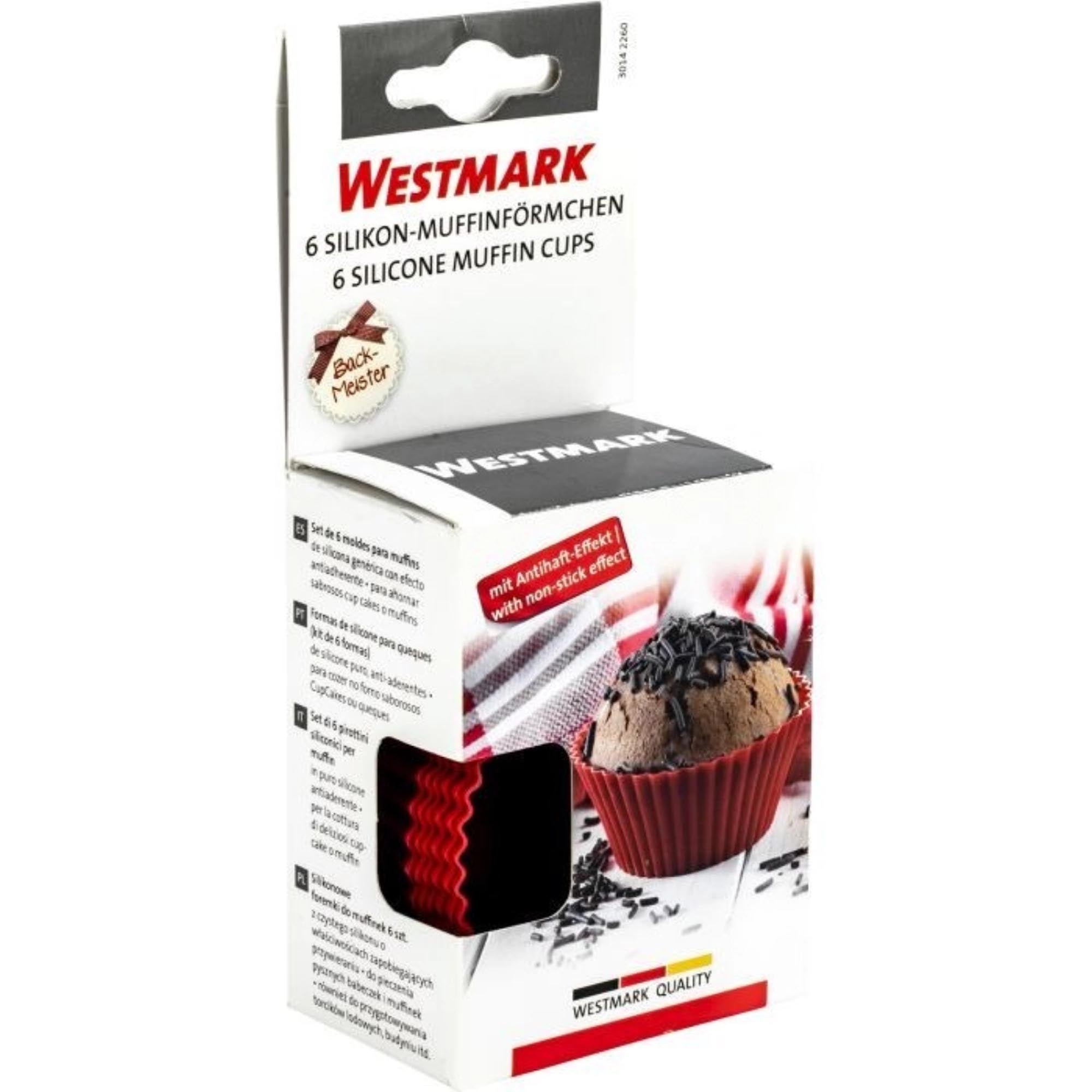6 flexible, langlebige Silikon-Muffinformen von Westmark, 7 cm Durchmesser, rot, ideal für Backen und einfach zu reinigen.