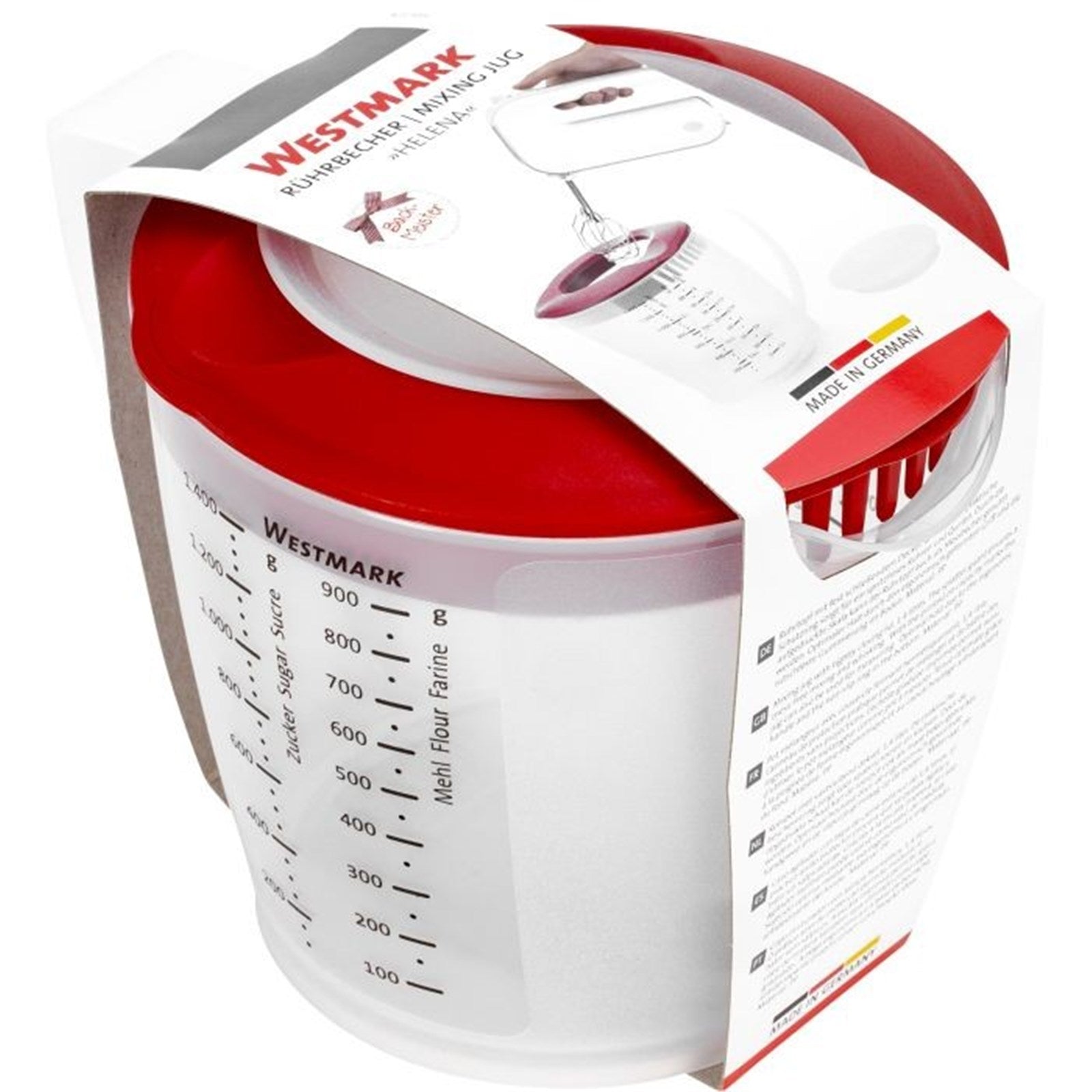 Rührbecher Helena, 1.4L, rot, Ø14.8cm, H15cm, mit Deckel, perfekt für Küche, robust, praktisch, von Westmark, ideal für Backen und Kochen.