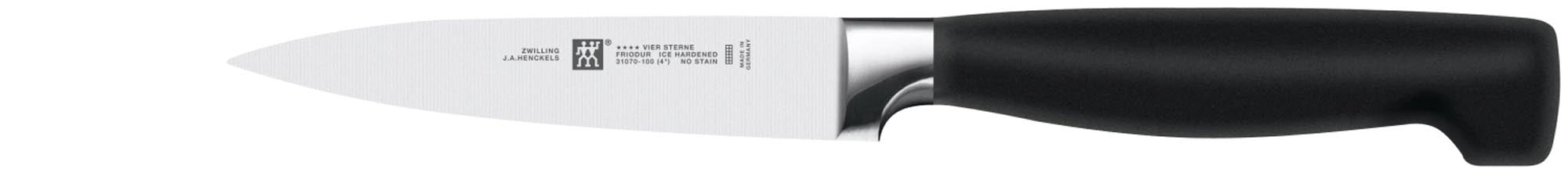 Entdecken Sie das Four Star Spick- und Garniermesser 100 mm von Zwilling Kitchen. Hochwertige Klinge, ergonomischer Griff, ideal für präzises Schneiden.