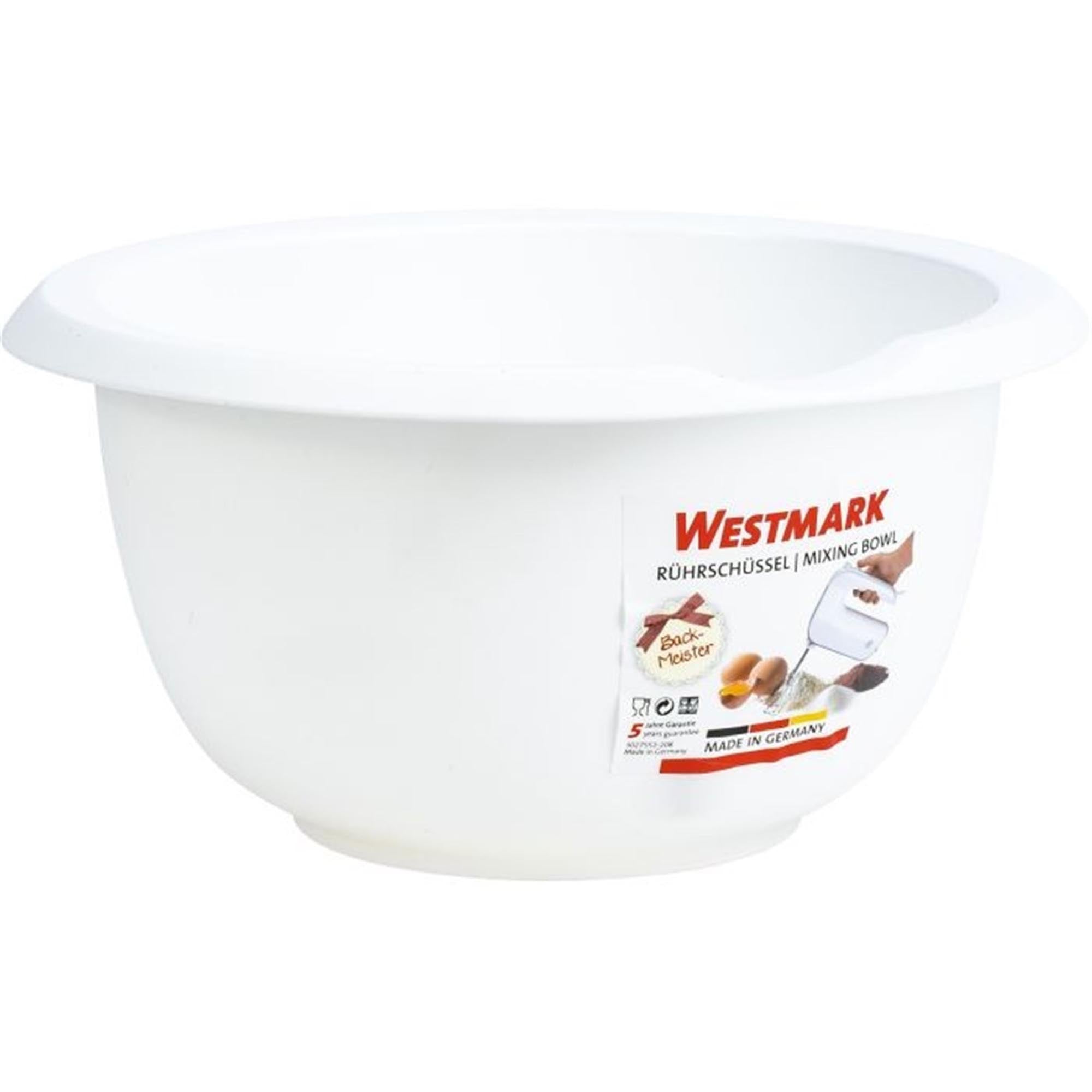 Weisse Rührschüssel von Westmark, 3 Liter, 28.5x27x12.5 cm, ideal für Küche und Backen, ohne Deckel, robust und vielseitig einsetzbar.