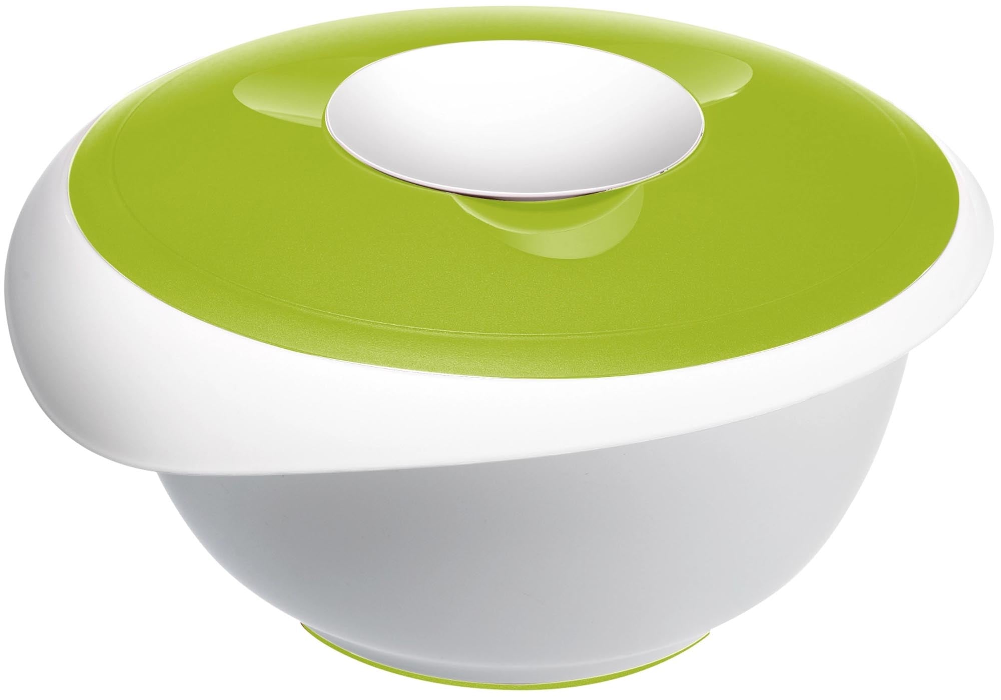 Entdecken Sie die Westmark Rührschüssel mit Spritzschutz in Apfelgrün (28,5x27x14cm, 3l) – ideal für sauberes Kochen und Backen!