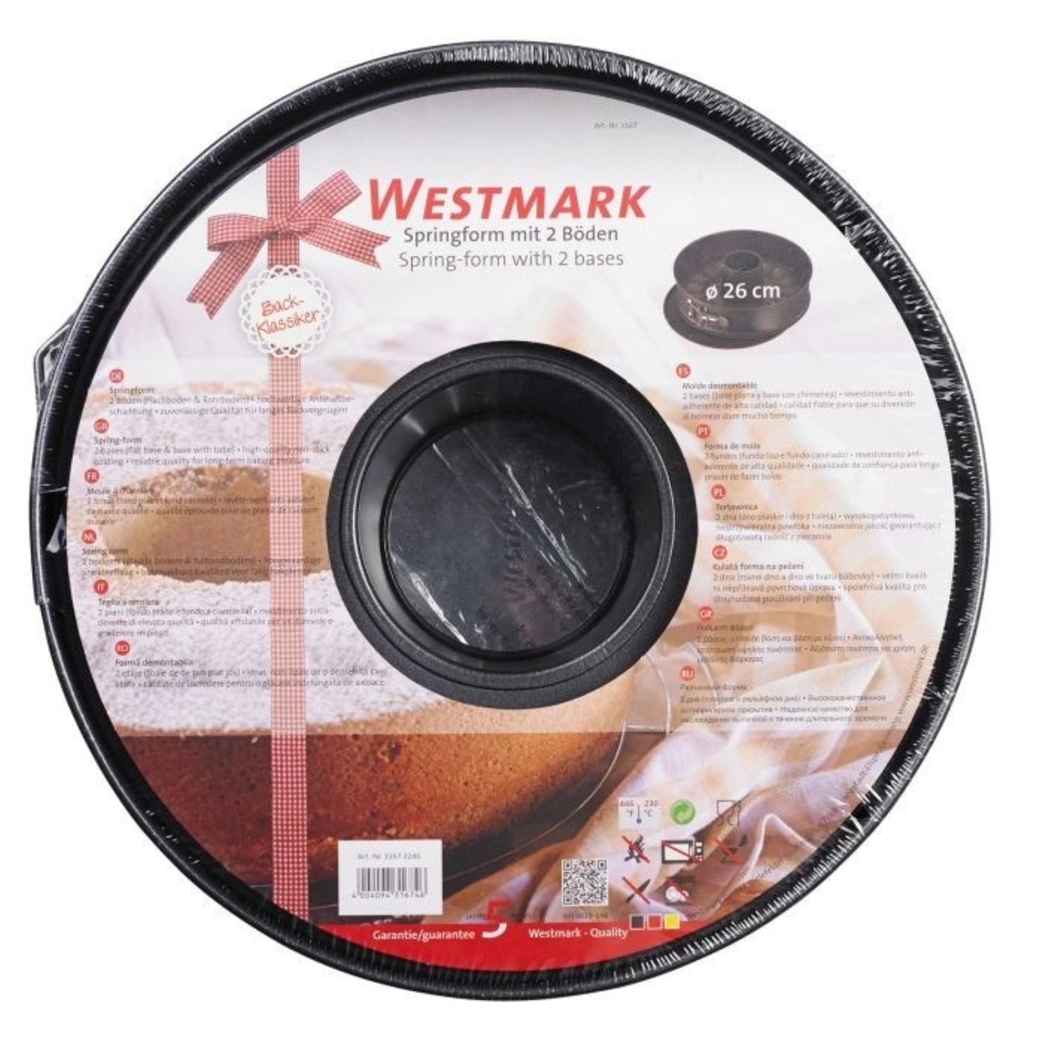 Praktische Springform von Westmark mit 26 cm Durchmesser, zwei Böden und Antihaftbeschichtung für müheloses Backen und einfache Reinigung.