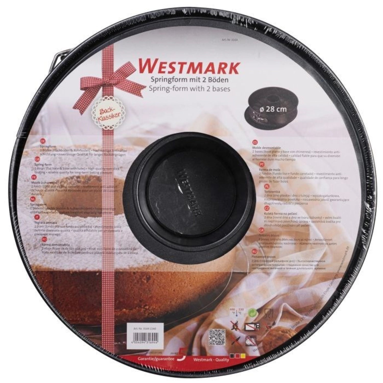 Hochwertige Springform von Westmark mit 28 cm Durchmesser, ideal für Kuchen und Torten, ausgestattet mit zwei Böden und einer effektiven Antihaftbeschichtung.