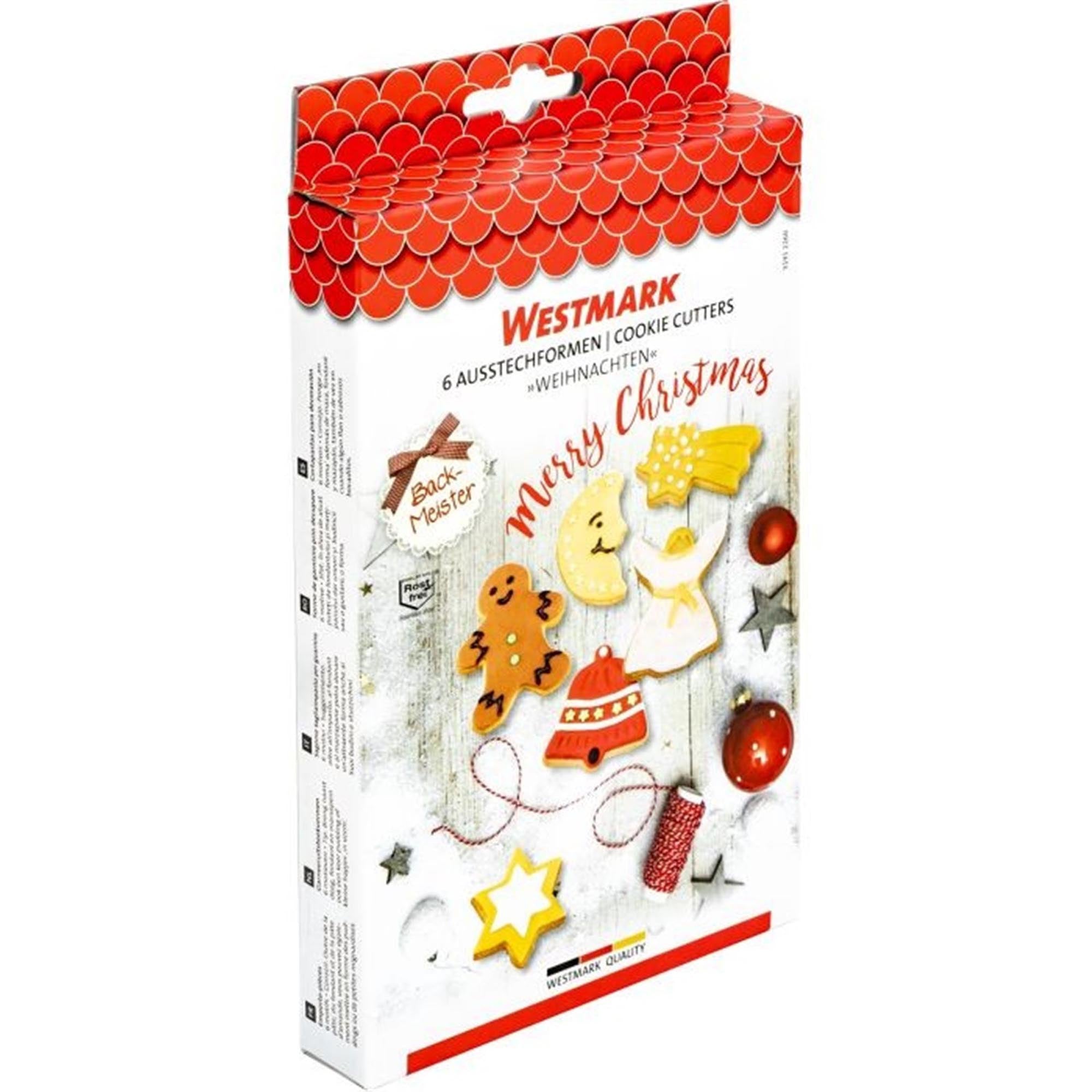 Set aus 6 weihnachtlichen Ausstechformen von Westmark, ideal für Plätzchen und Kekse in festlichen Designs.