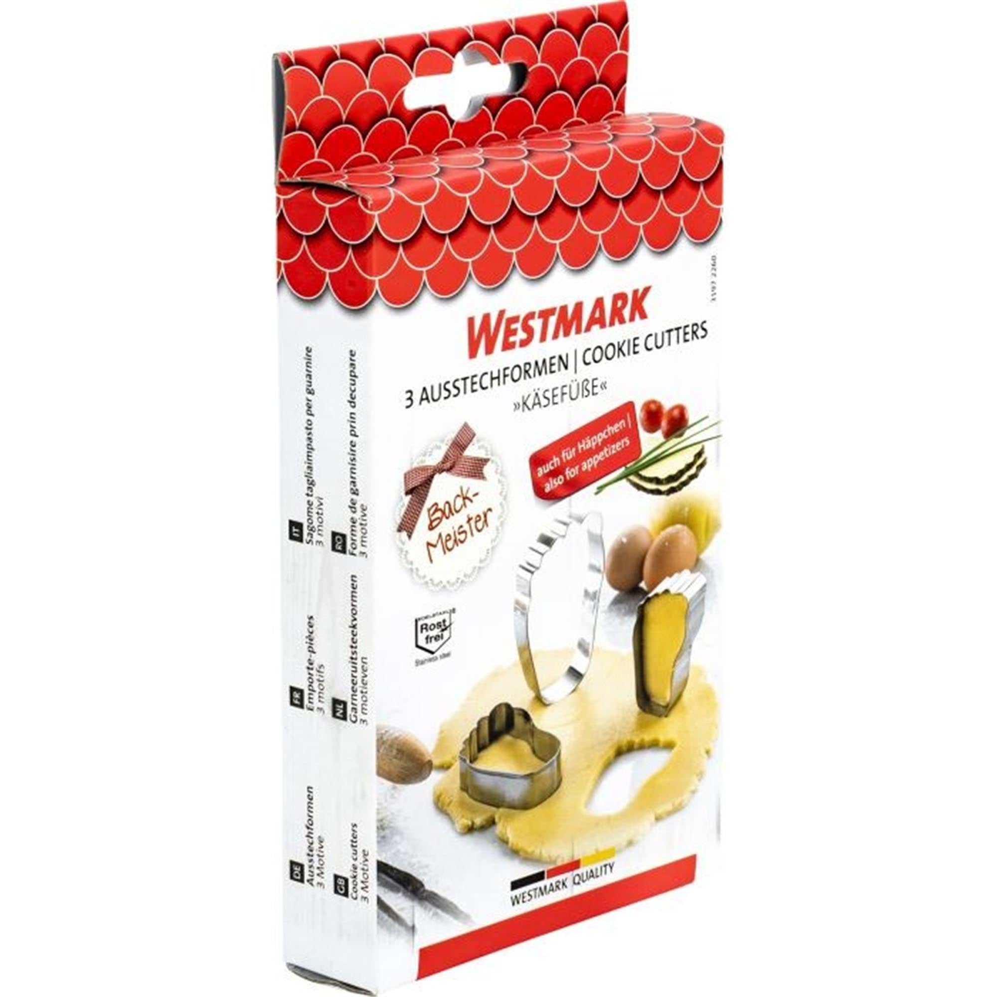 Set mit 3 Fuss-Ausstechformen von Westmark, ideal für kreative Backideen. Perfekt für Kekse und Dekorationen.