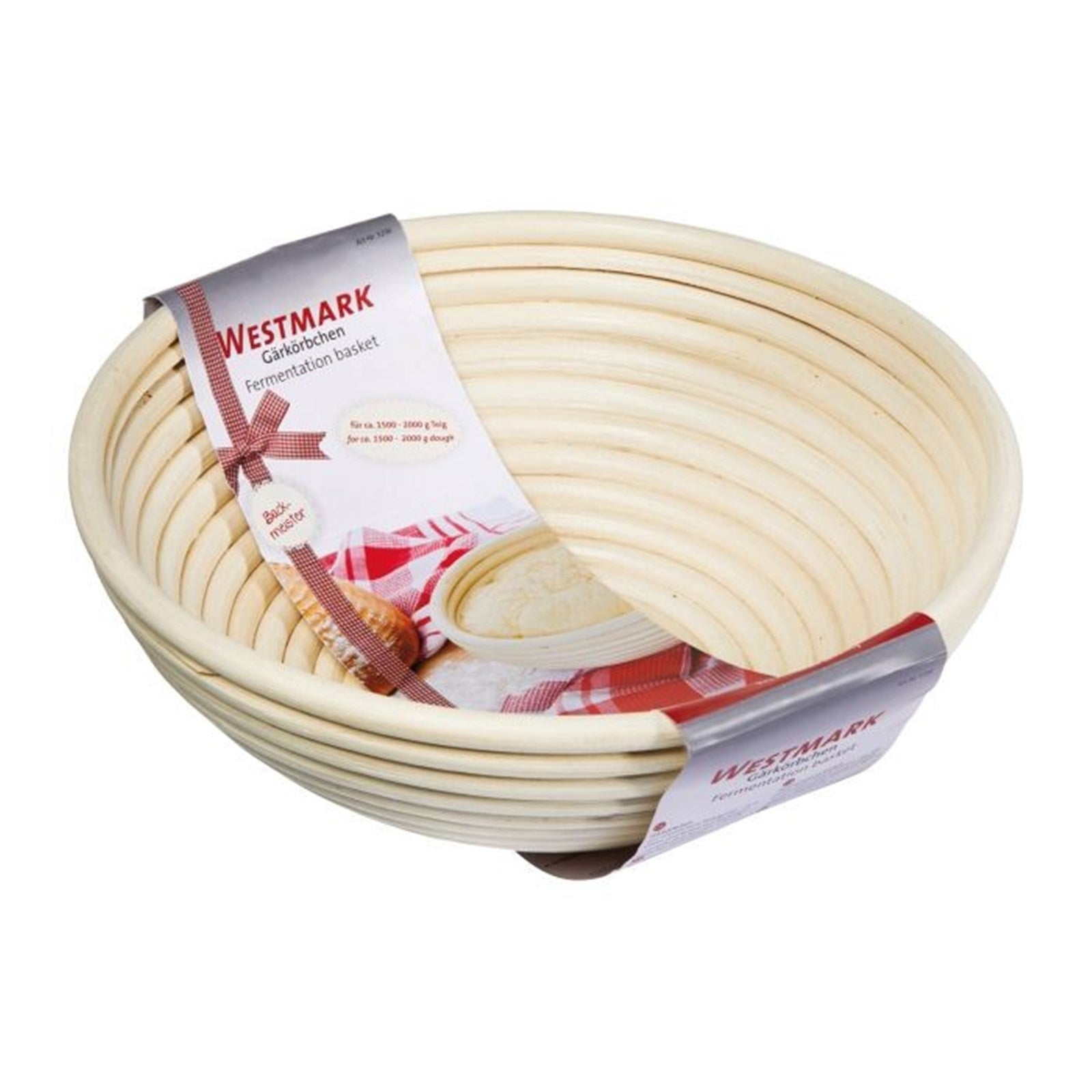 Grosses rundes Gärkörbchen von Westmark, ideal für die Teiggärung und Brotformung, Masse: 25 cm Durchmesser, 8,5 cm Höhe.