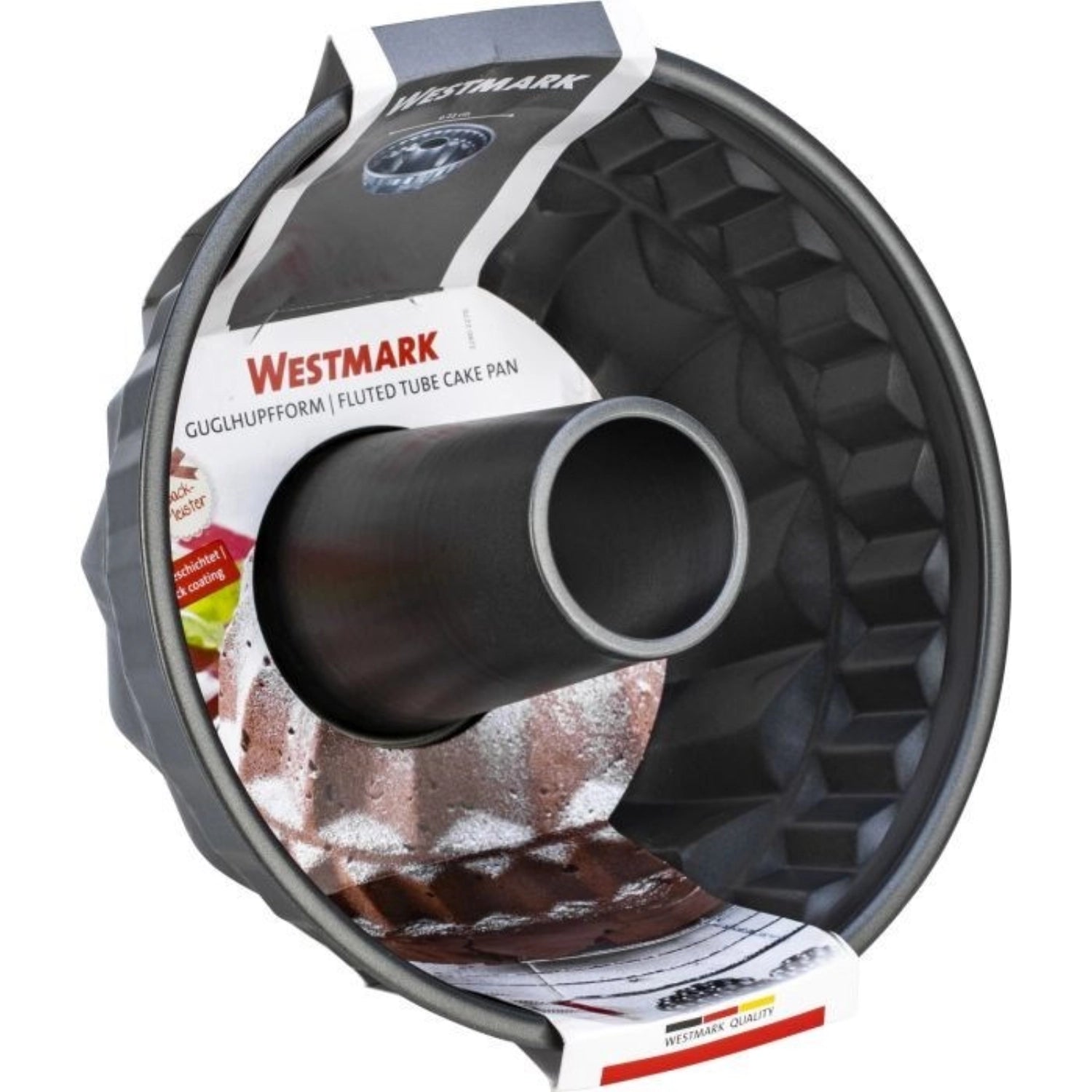 Elegante Gugelhupfform von Westmark mit 22 cm Durchmesser, ideal für saftige Kuchen. Die Antihaftbeschichtung garantiert einfaches Entformen und gleichmäßiges Backen.