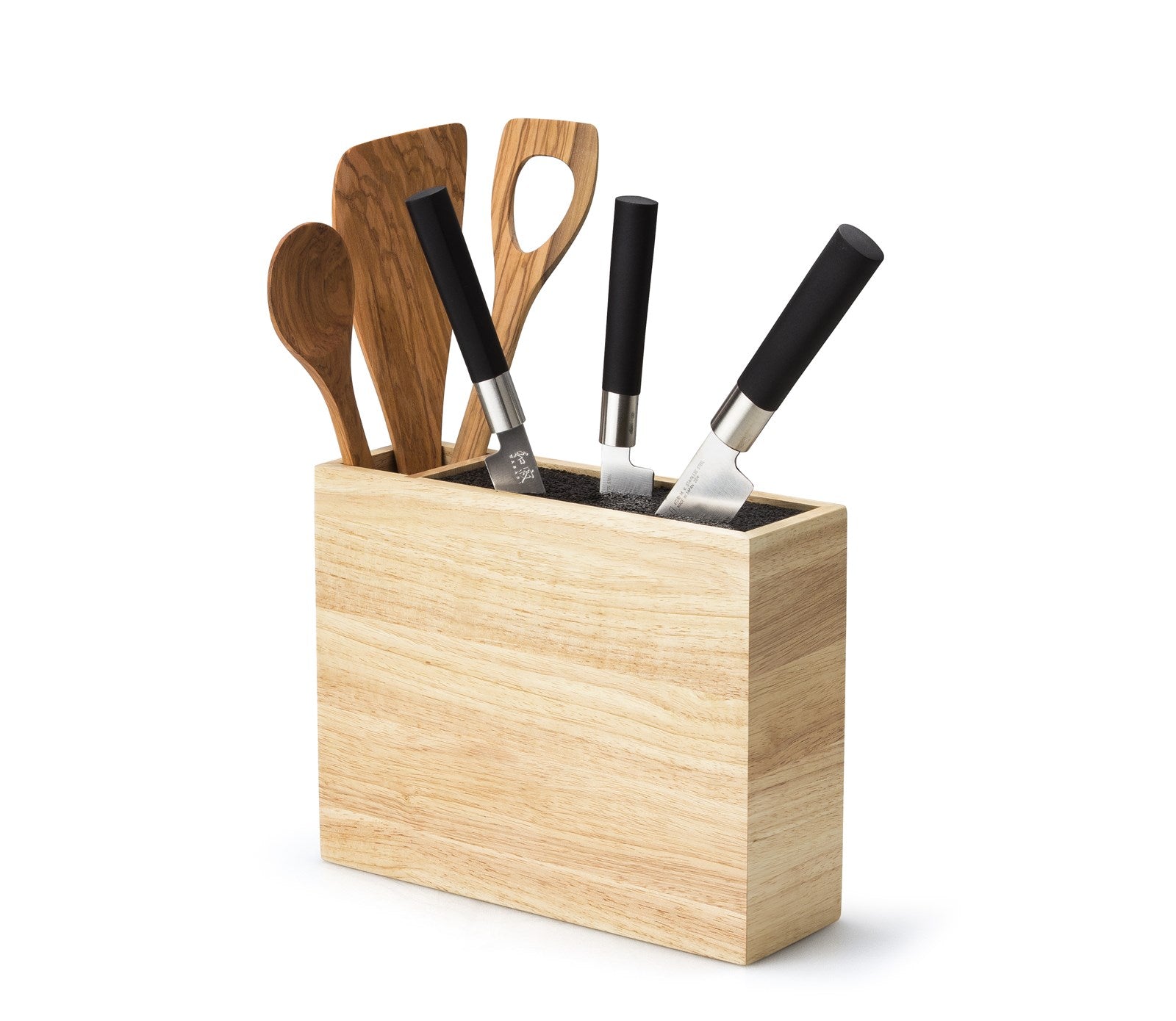 Eleganter Gummibaum Messerblock von Continenta: kompakt, langlebig, flexibel – ein stilvoller Blickfang für jede Küche. Masse: 27x22x8,5 cm.