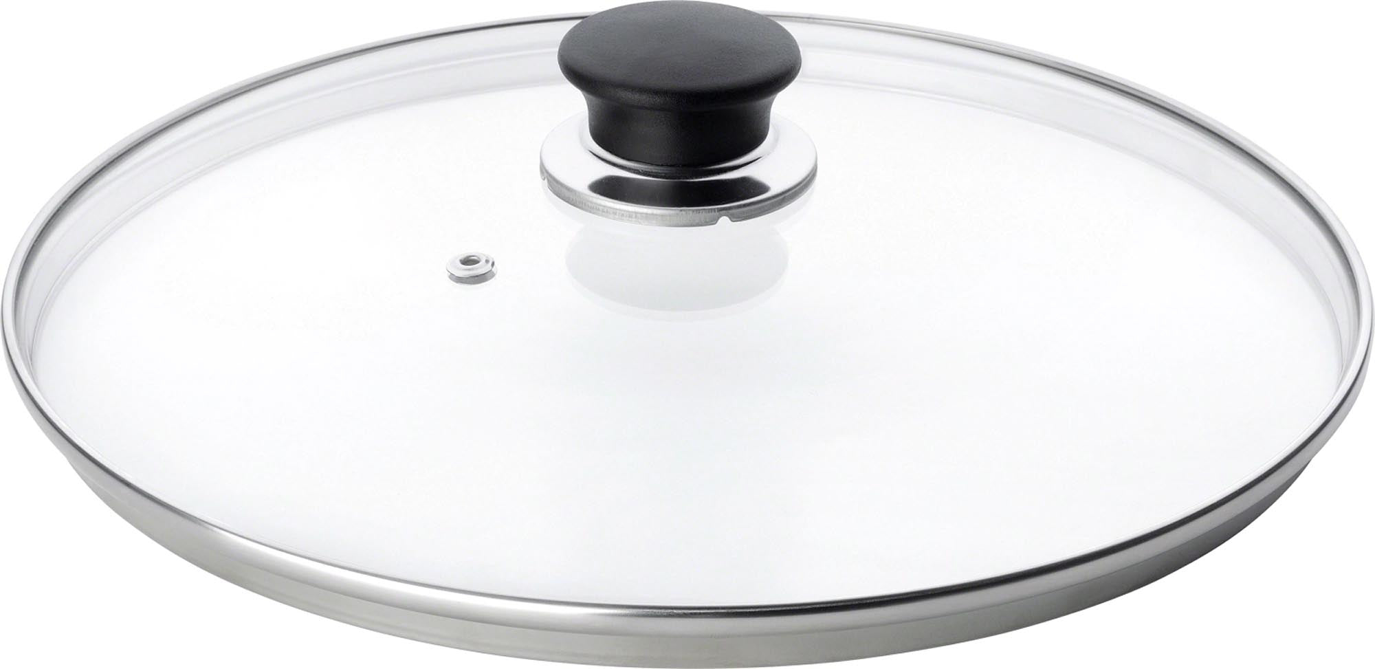 Der Ballarini Glasdeckel D28cm: robustes Glas, Edelstahlrand, perfekte Passform. Ideal für gleichmässiges Garen und energieeffizientes Kochen.