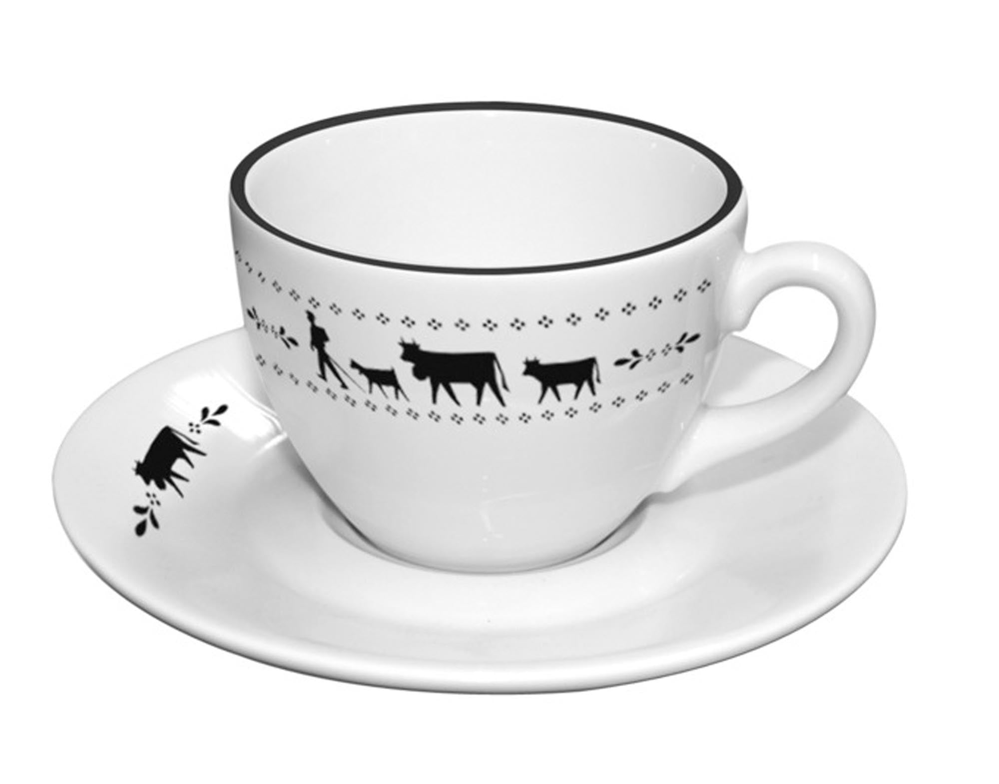 Entdecken Sie die STEINLIN Kaffeetasse mit Untertasse Alpaufzug aus hochwertigem Porzellan. Ideal für stilvolle Genussmomente und alpine Gemütlichkeit.