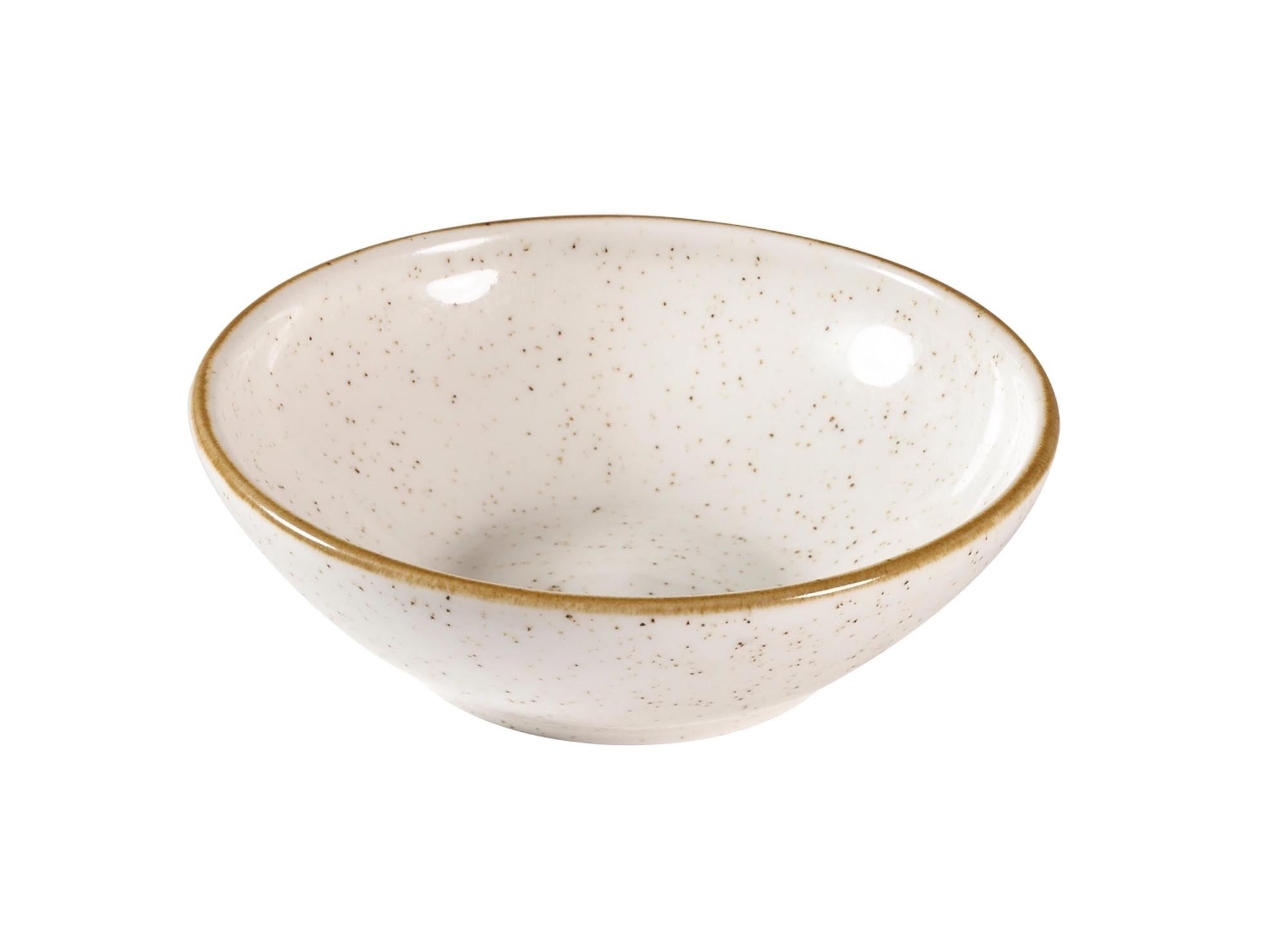 Elegante, tiefe Porzellanschale (13cm, 26cl) in Barley White von Churchill. Ideal für Suppen, Salate, Desserts. Spülmaschinenfest.