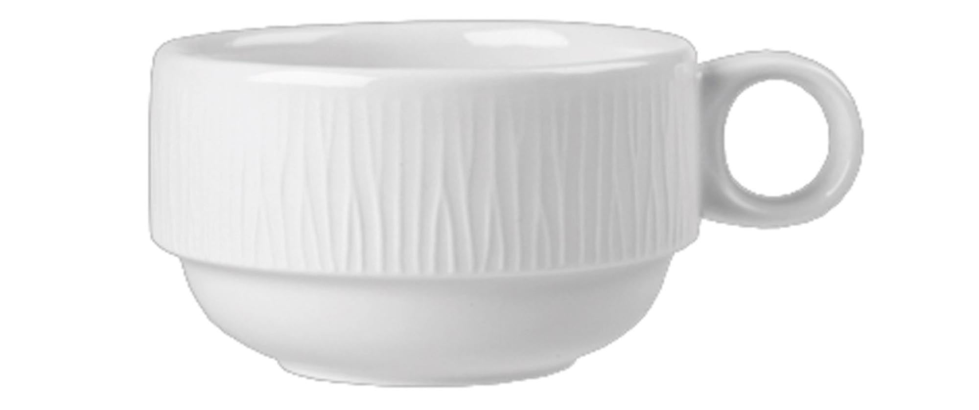 Elegante, stapelbare Bamboo White Tasse 20cl von Churchill aus hochwertigem Porzellan, ideal für Kaffee, Tee und mehr.