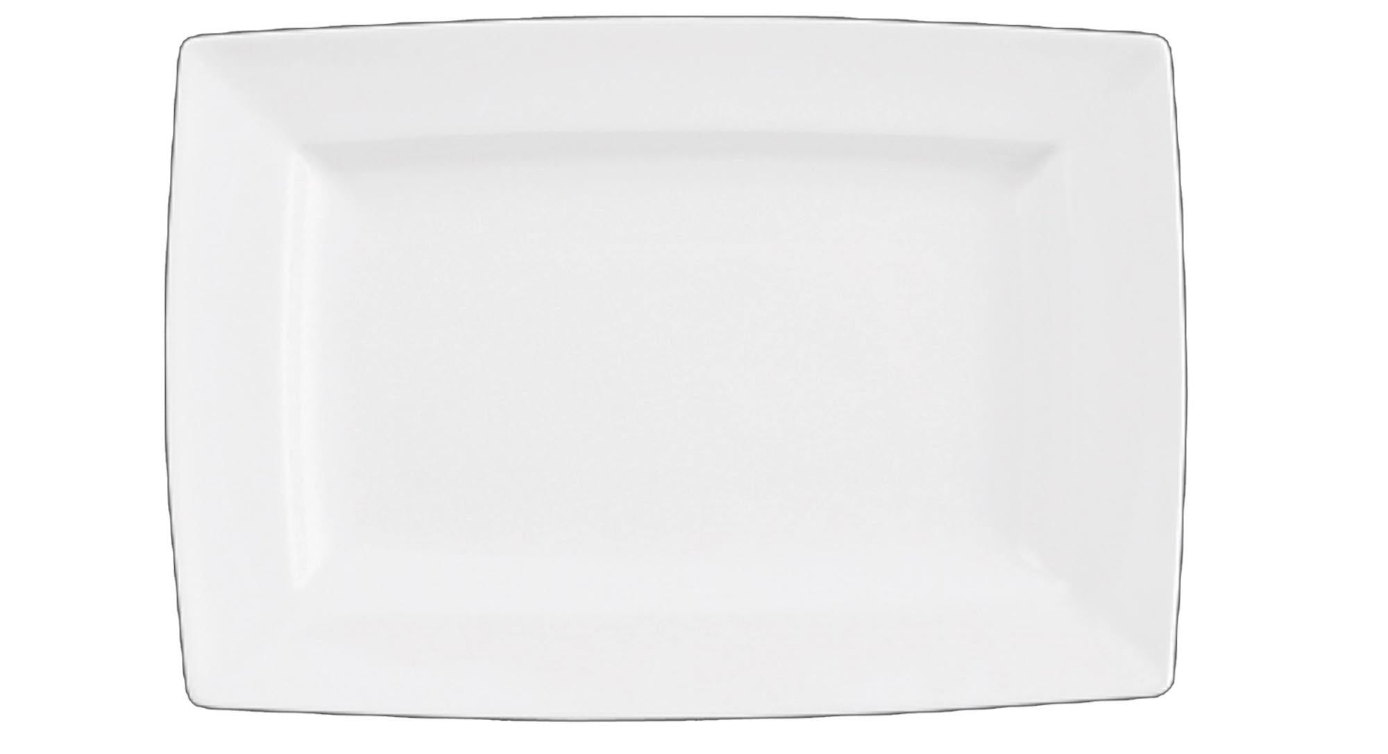 Elegante, rechteckige Porzellanplatte (33x22.7cm) von Churchill: kratzfest, spülmaschinenfest, ideal für stilvolle Speisenpräsentation.
