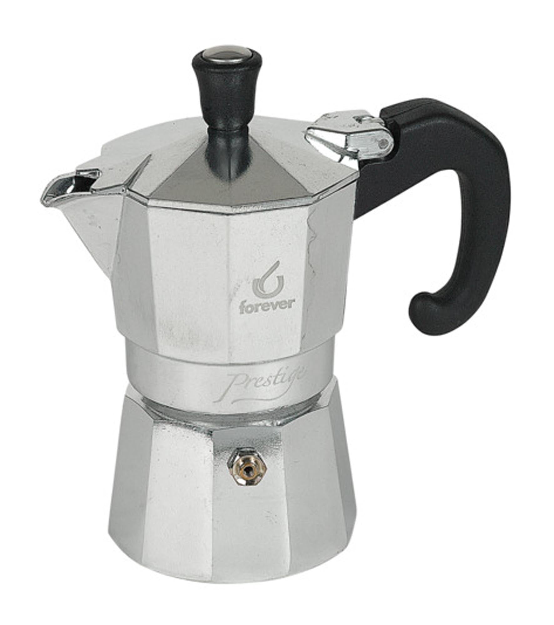 Entdecken Sie den FOREVER Moka Prestige Kaffeezubereiter für 1 Tasse. Hochwertiger Edelstahl, ideal für aromatischen Espresso und individuellen Genuss.