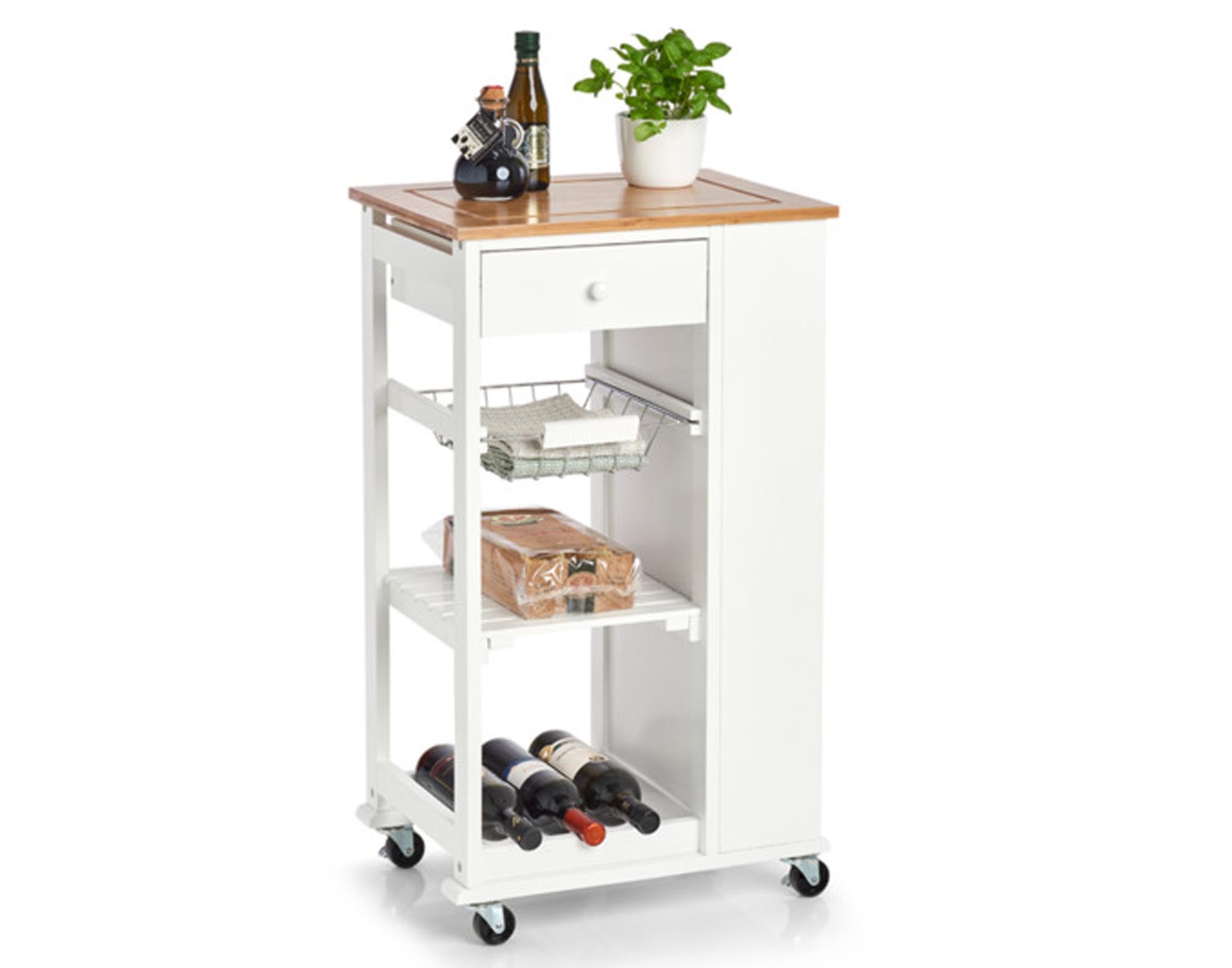 Entdecken Sie den ZELLER Küchenrollwagen Bamboo in Weiß (50x37x86.5 cm) – stilvoll, praktisch und mobil für Ihre Küche. Ideal für Stauraum und Präsentation.